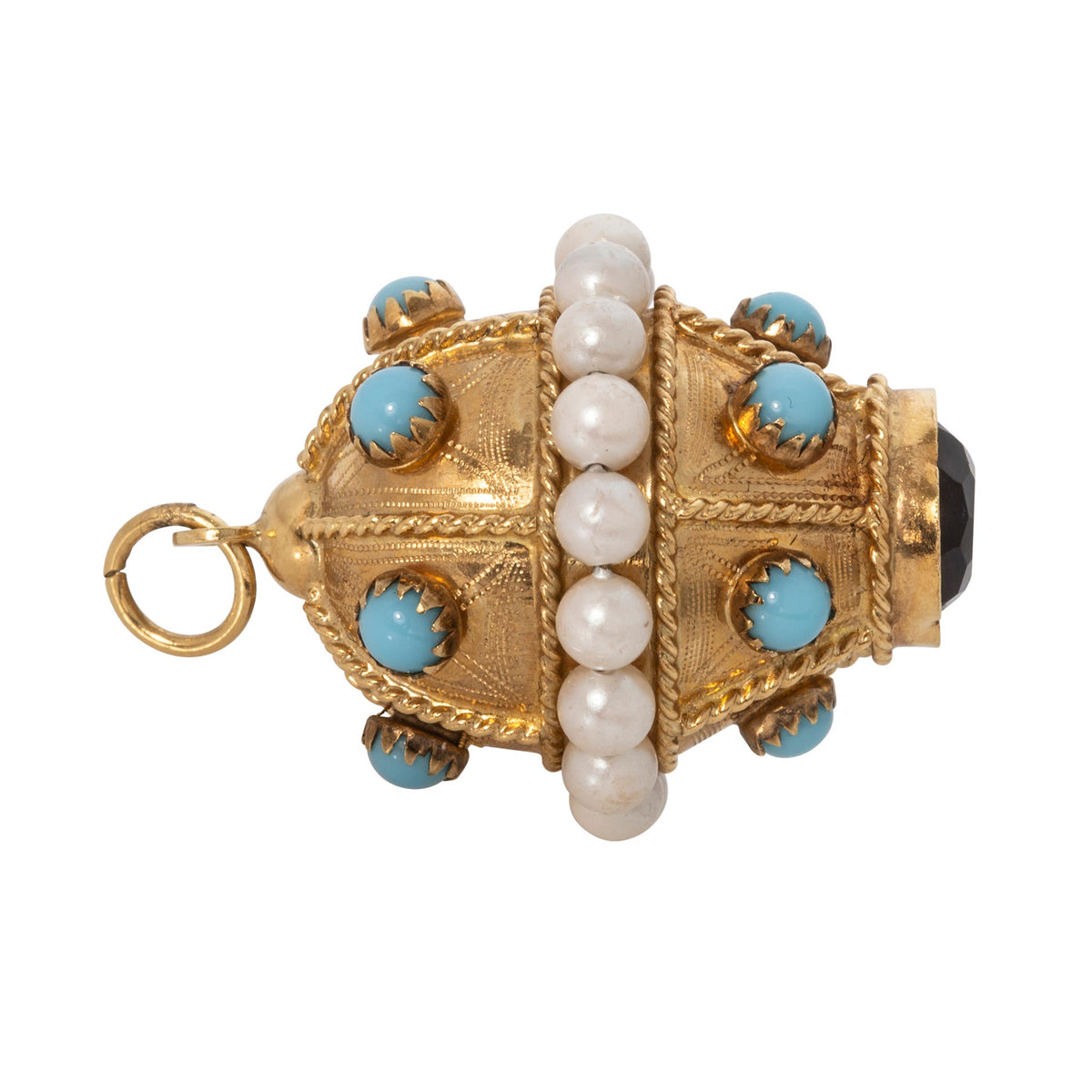 Vintage Etruscan-Revival Multi-Stone 18K Gold Fob Pendant