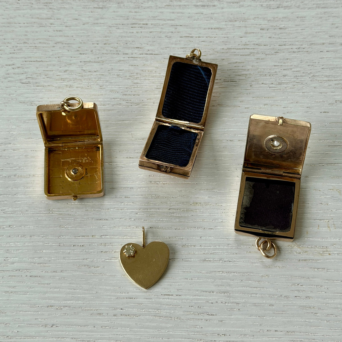 Victorian Style Diamond 14K Gold Checkerboard Locket Pendant, Victorian Diamond 10K Gold Rectangle Locket Pendant