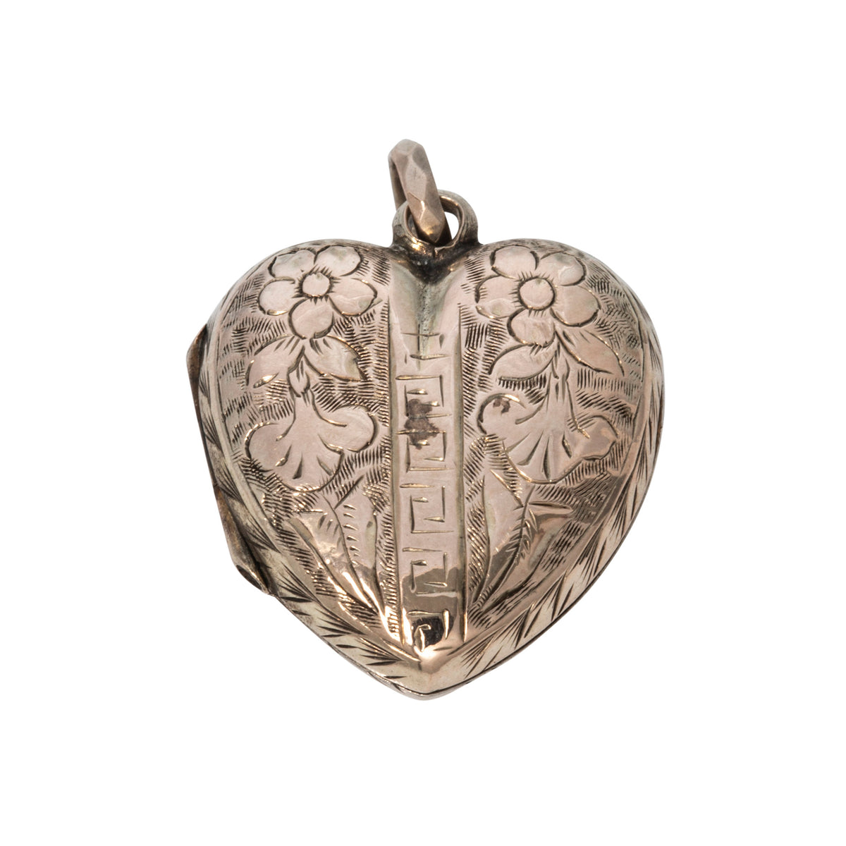 Victorian 9K Gold Back & Front Engraved Heart Locket Pendant
