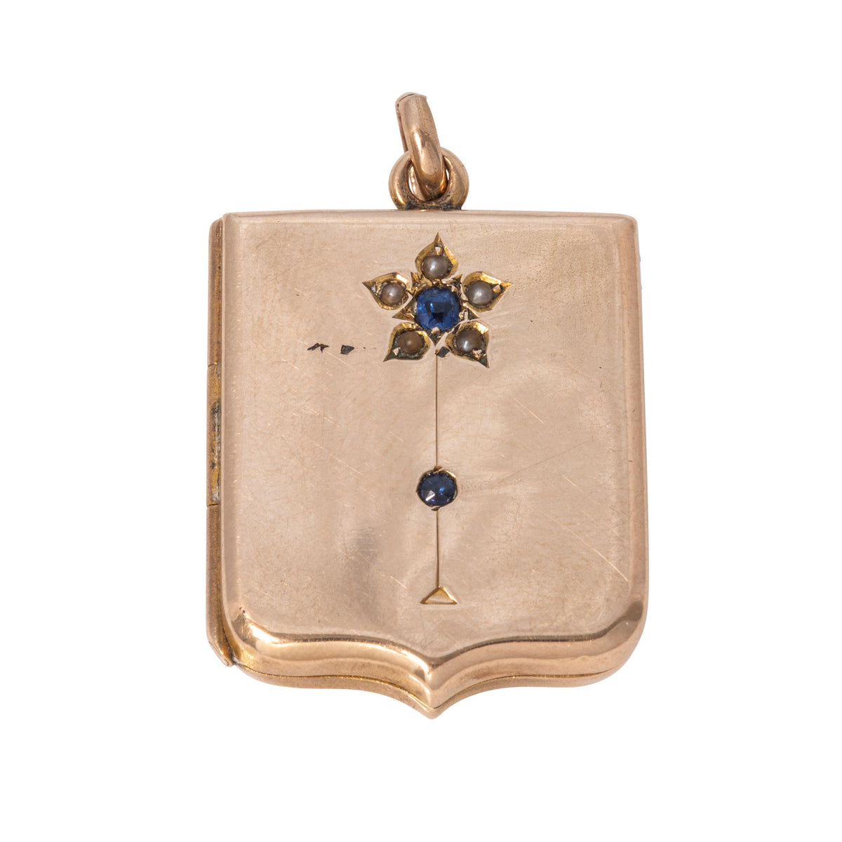 Victorian Sapphire & Pearl 9K Gold Shield Locket Pendant