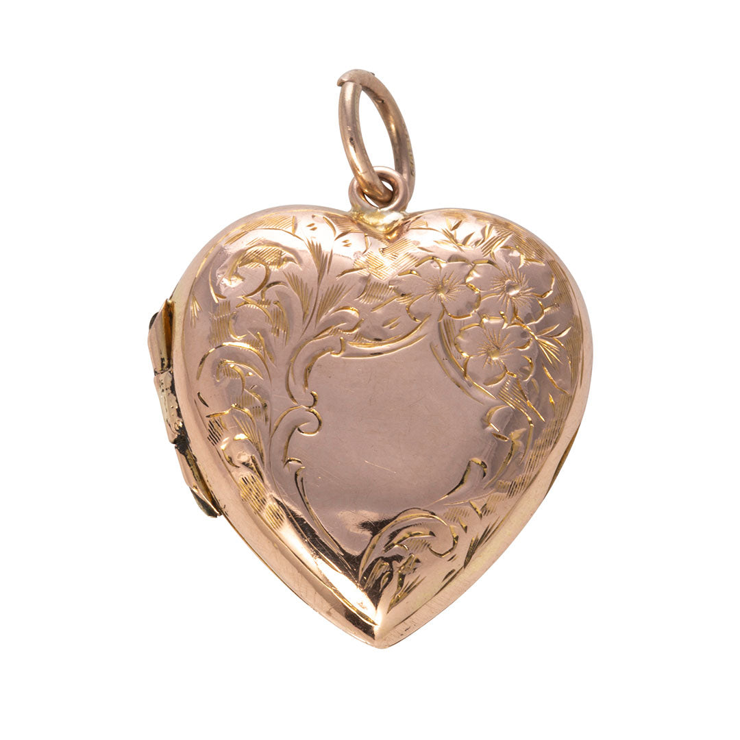 Edwardian 9K Gold Back & Front Engraved Heart Locket