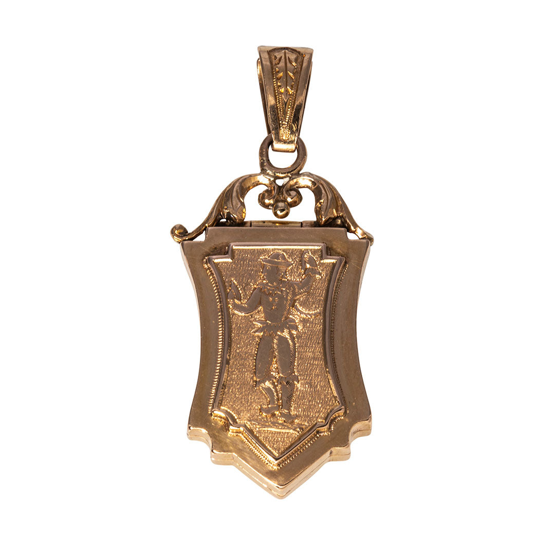 Victorian Engraved 18K Rose Gold Shield Locket Pendant