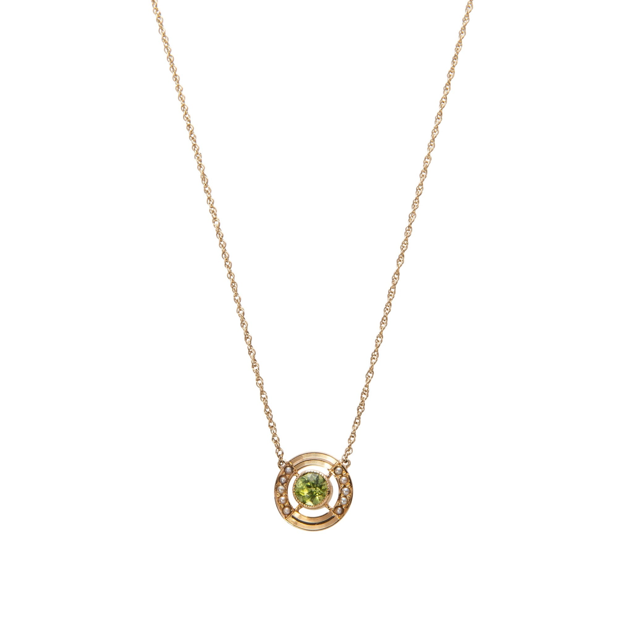 Demantoid Garnet & Pearl 14K Yellow Gold Pendant Necklace