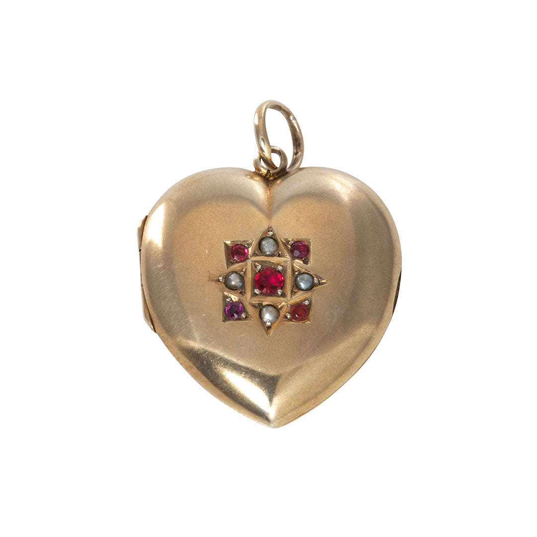 Victorian Multi Stone 10K Gold Heart Locket Pendant