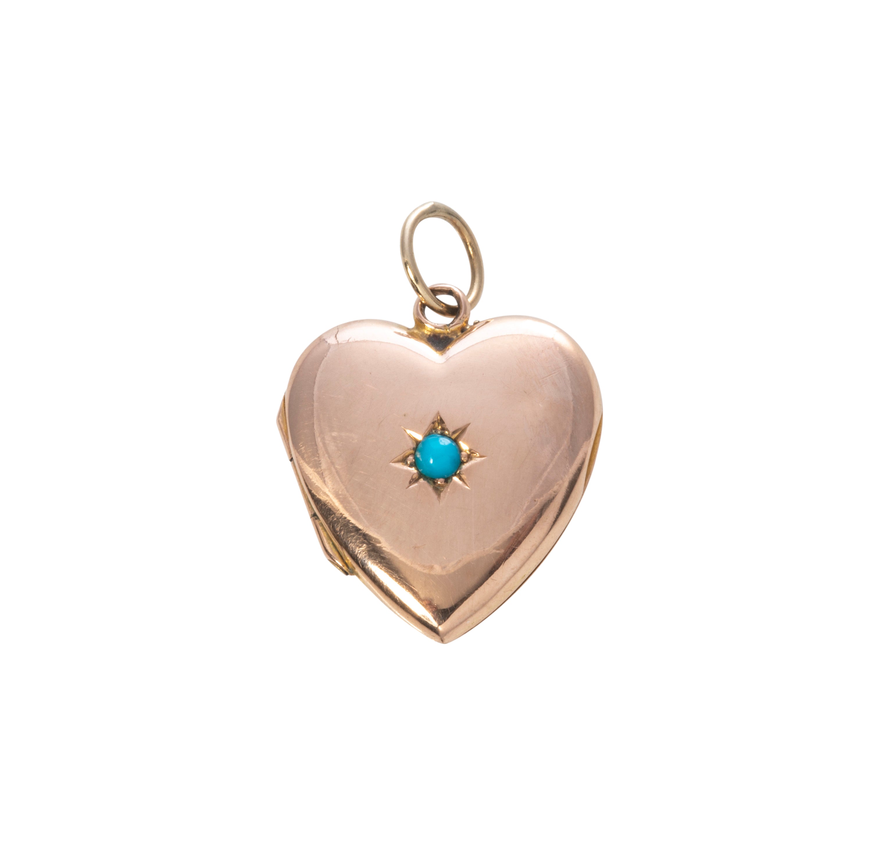Victorian Turquoise 9K Gold Starburst Heart Locket Pendant