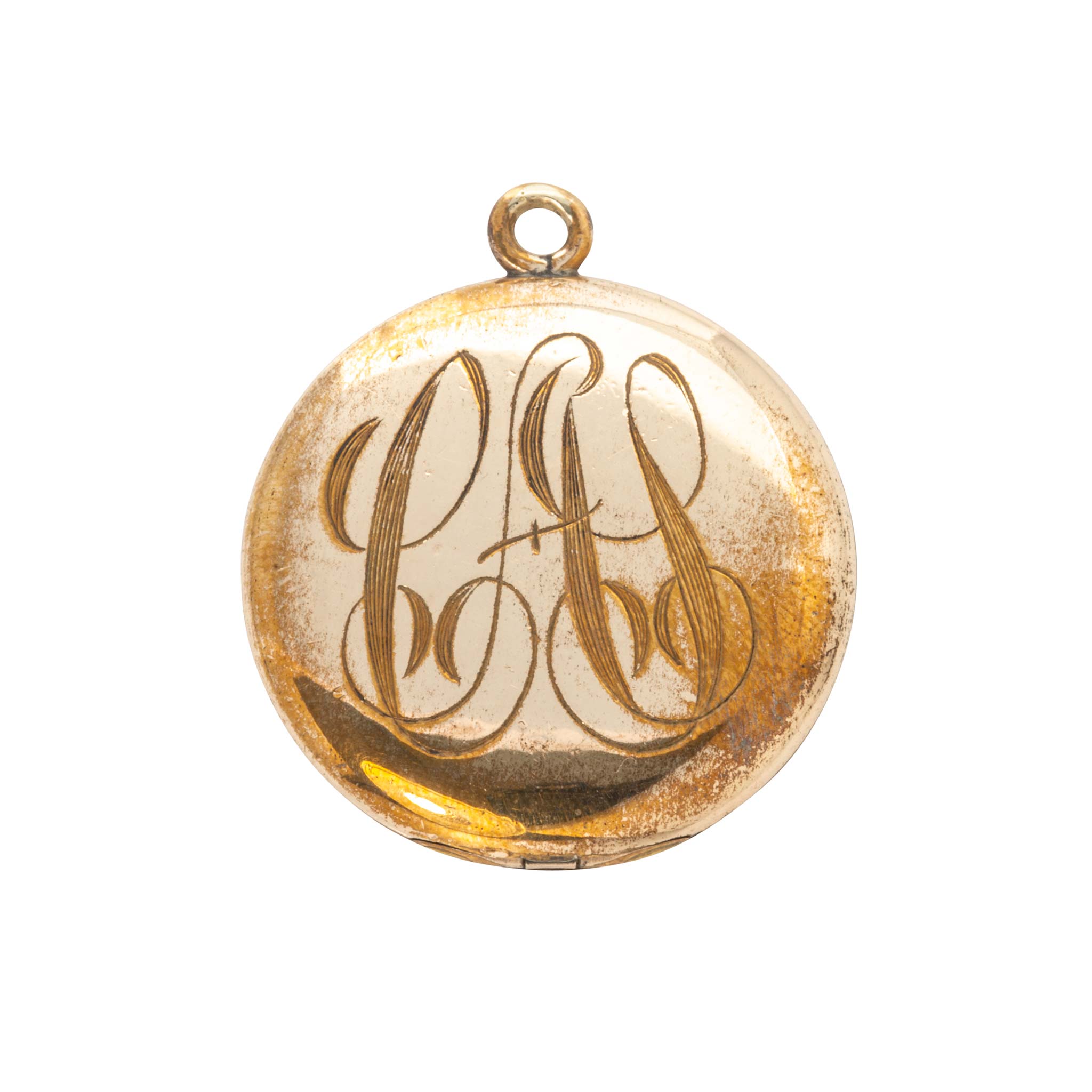 Vintage Engraved Monogram Gold-Filled Round Locket Pendant