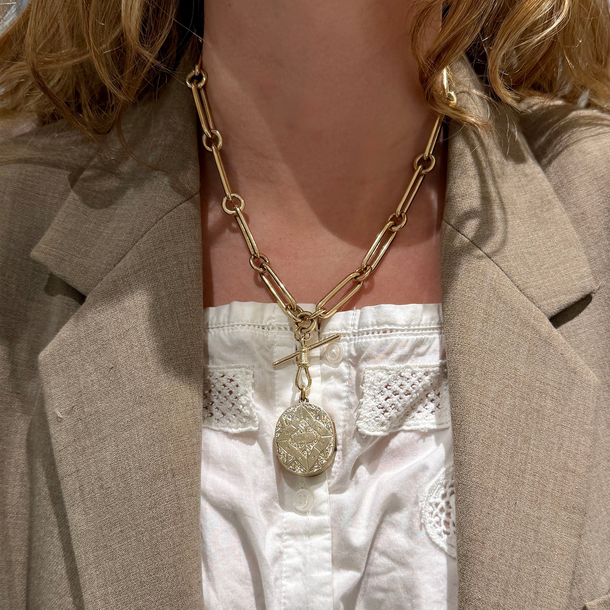 Victorian Back & Front Engraved Oval Locket Pendant