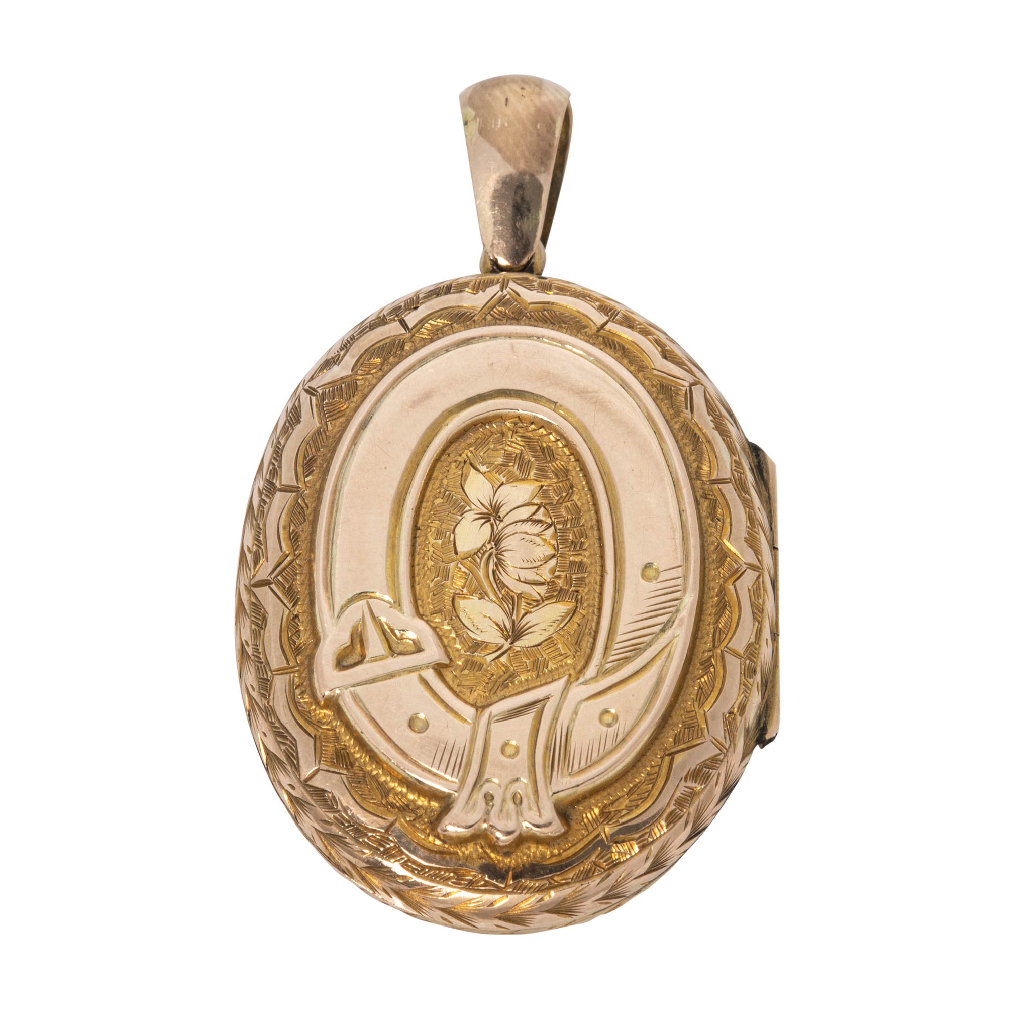 Victorian Back & Front Engraved Oval Locket Pendant