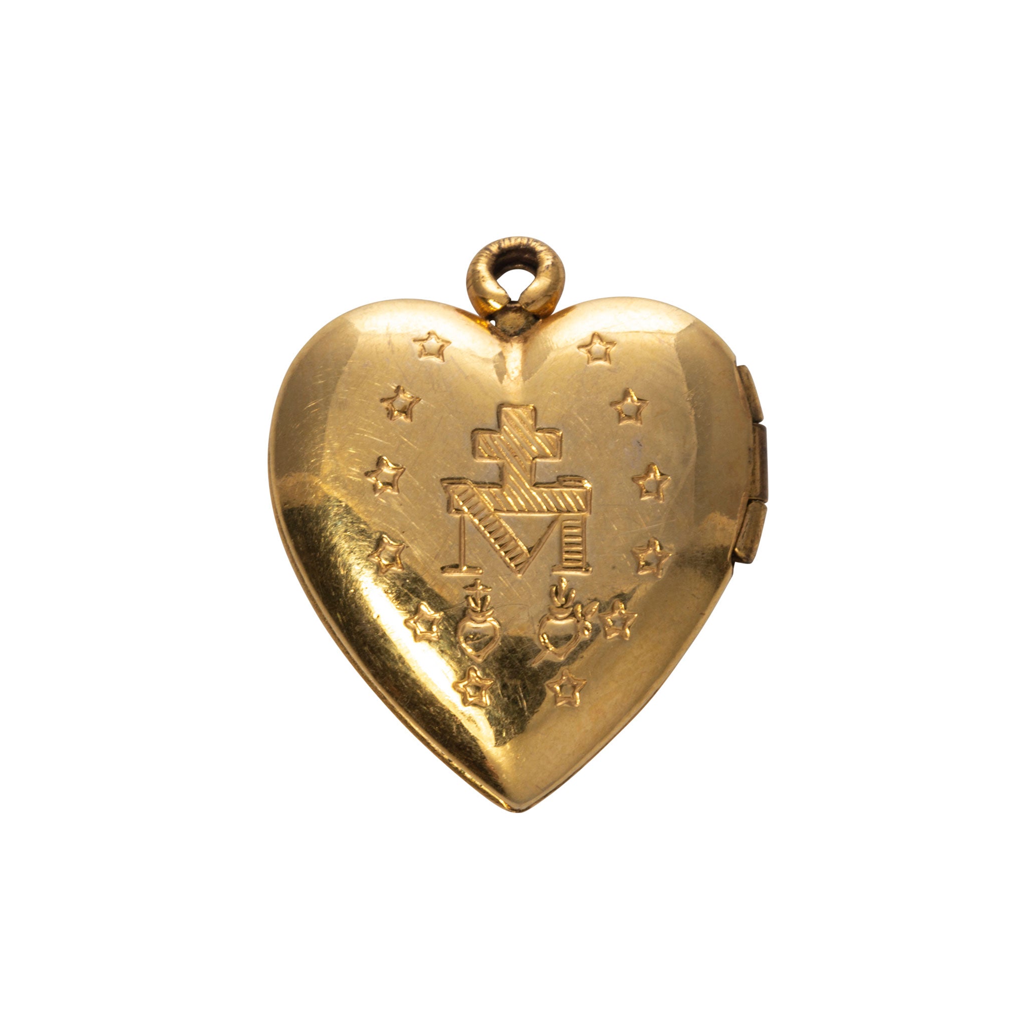 Estate Gold Filled Miraculous Medal Heart Locket Pendant