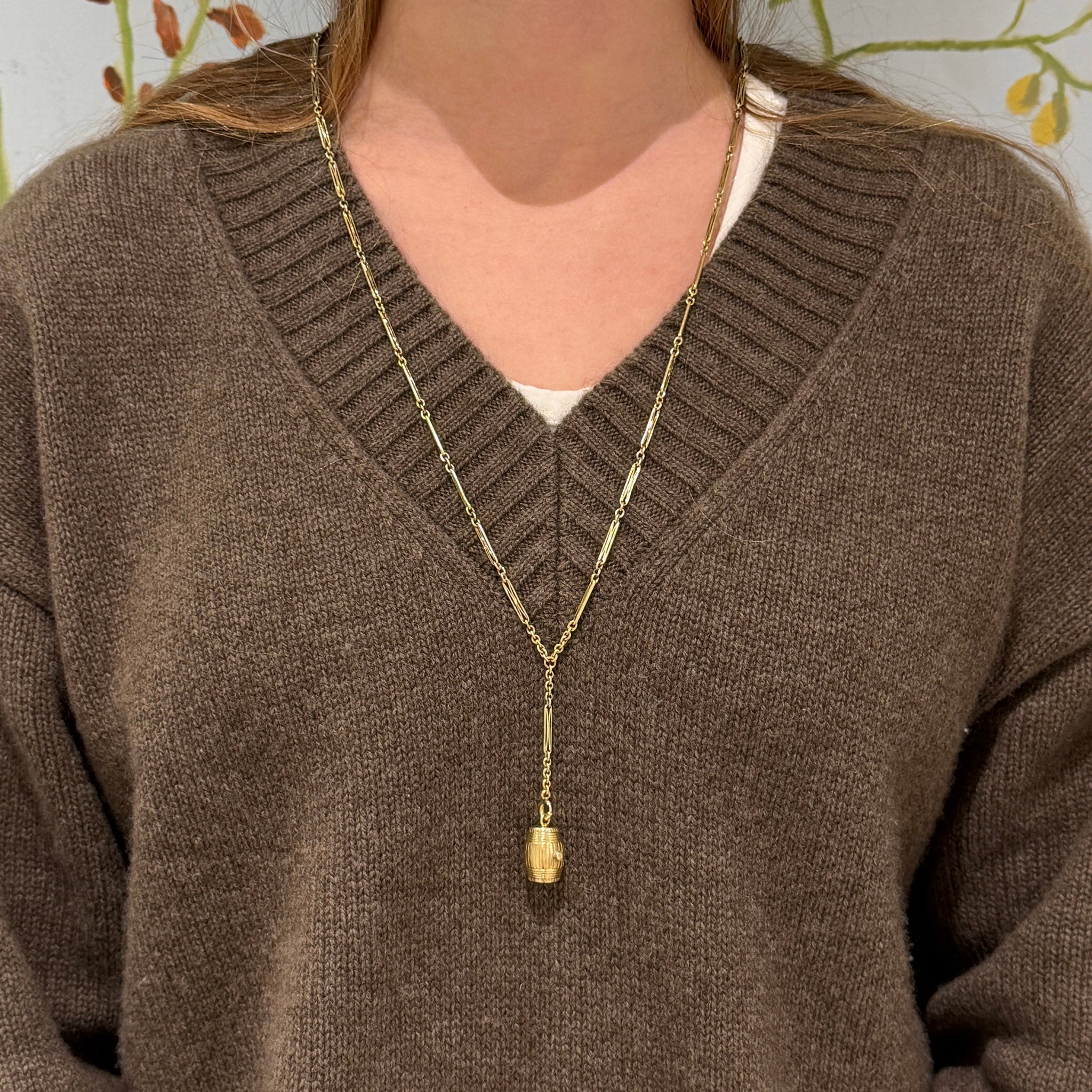 Vintage Barrel Drop Pendant Gold-Filled Chain Necklace 29"