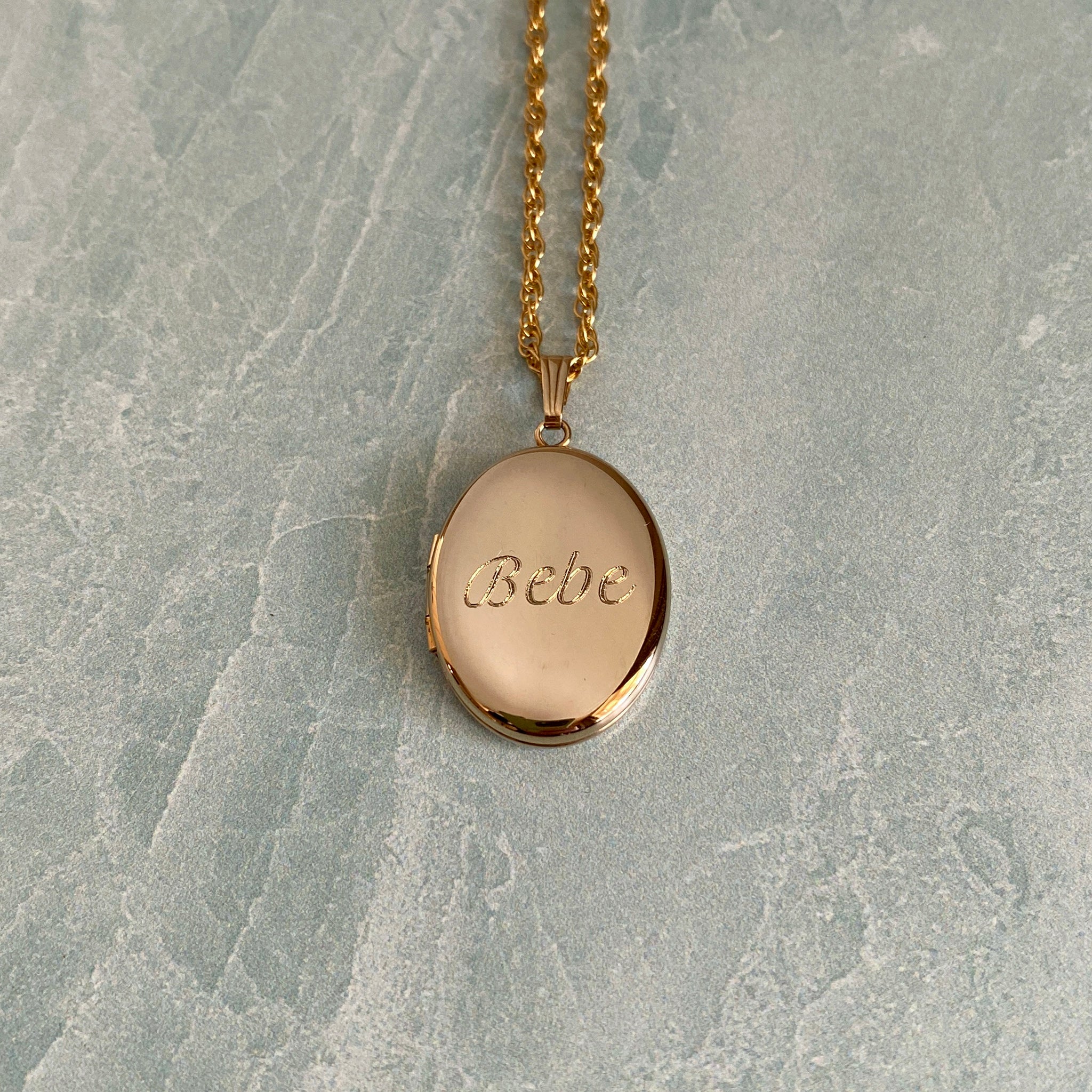 14K Gold Filled 20x25mm Oval Locket Necklace with machine engraved name