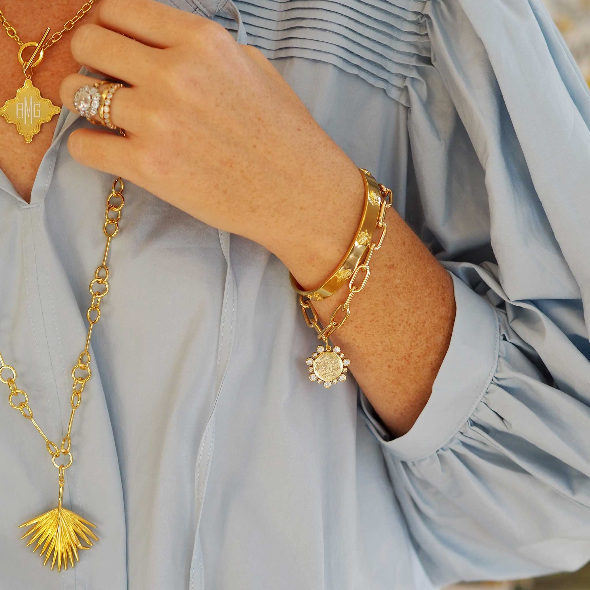 Goldbug Long Link Bracelet, Goldbug April Birthstone Pendant, Goldbug Bug Parade Cuff