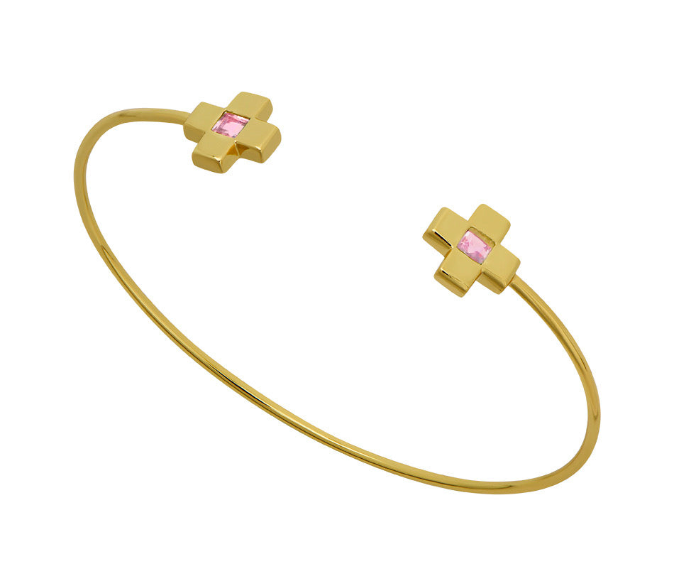Goldbug Pink CZ Cross Bangle