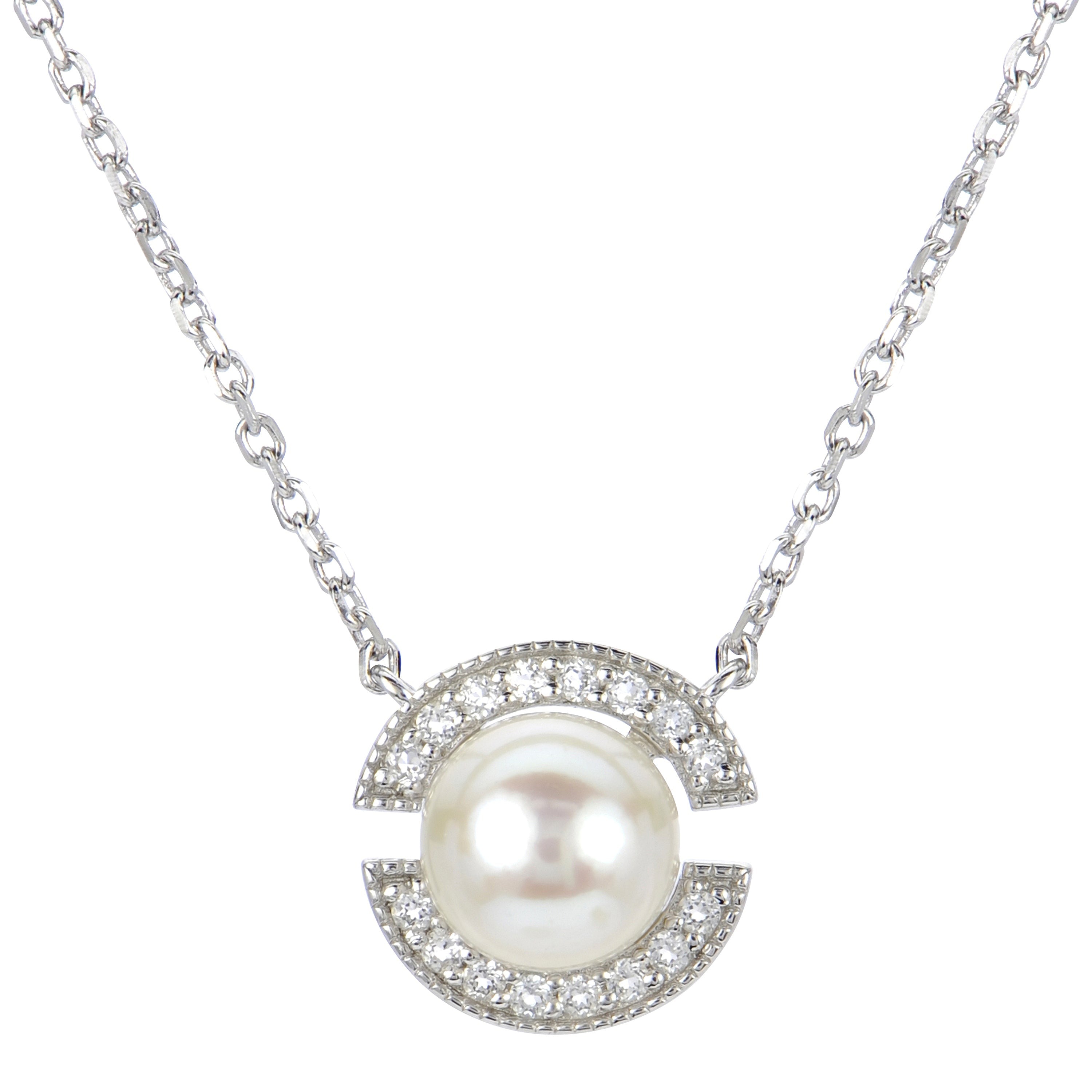 Freshwater Pearl & White Topaz Sterling Silver Necklace