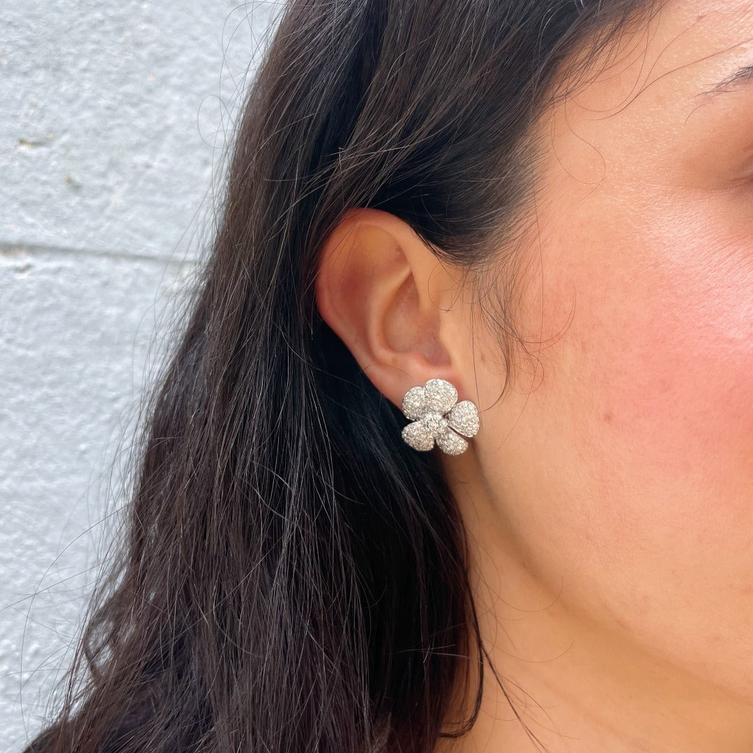 Estate 3.60ct Pavé Diamond Platinum Flower Earrings
