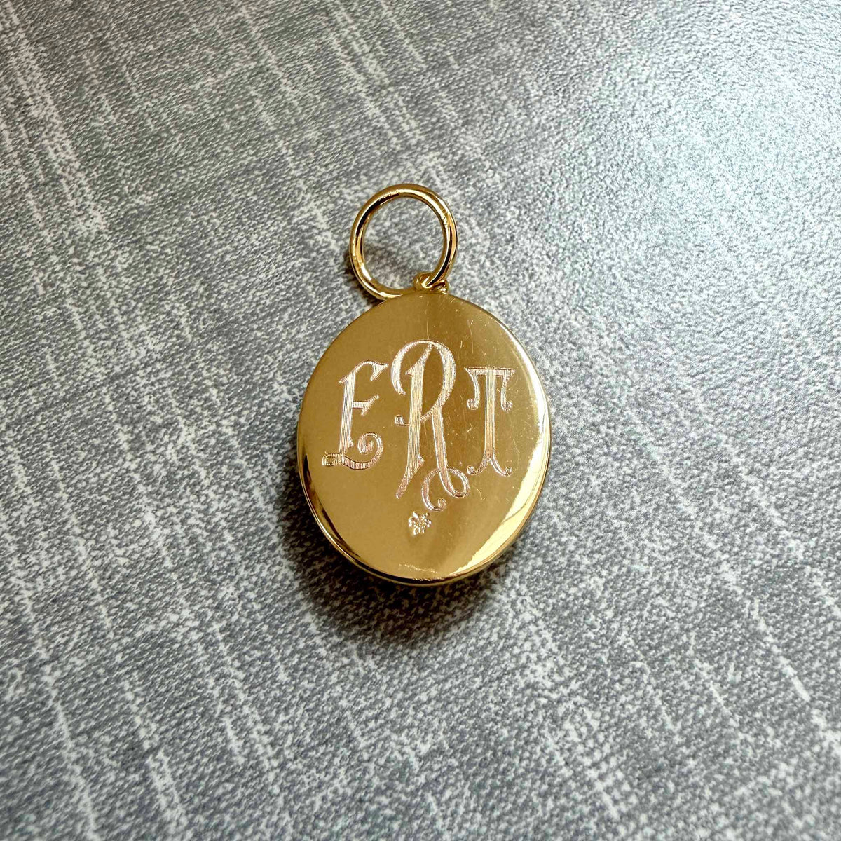 Goldbug Collection Summer Bug Oval Disc Charm with machine engraved monogram on the back