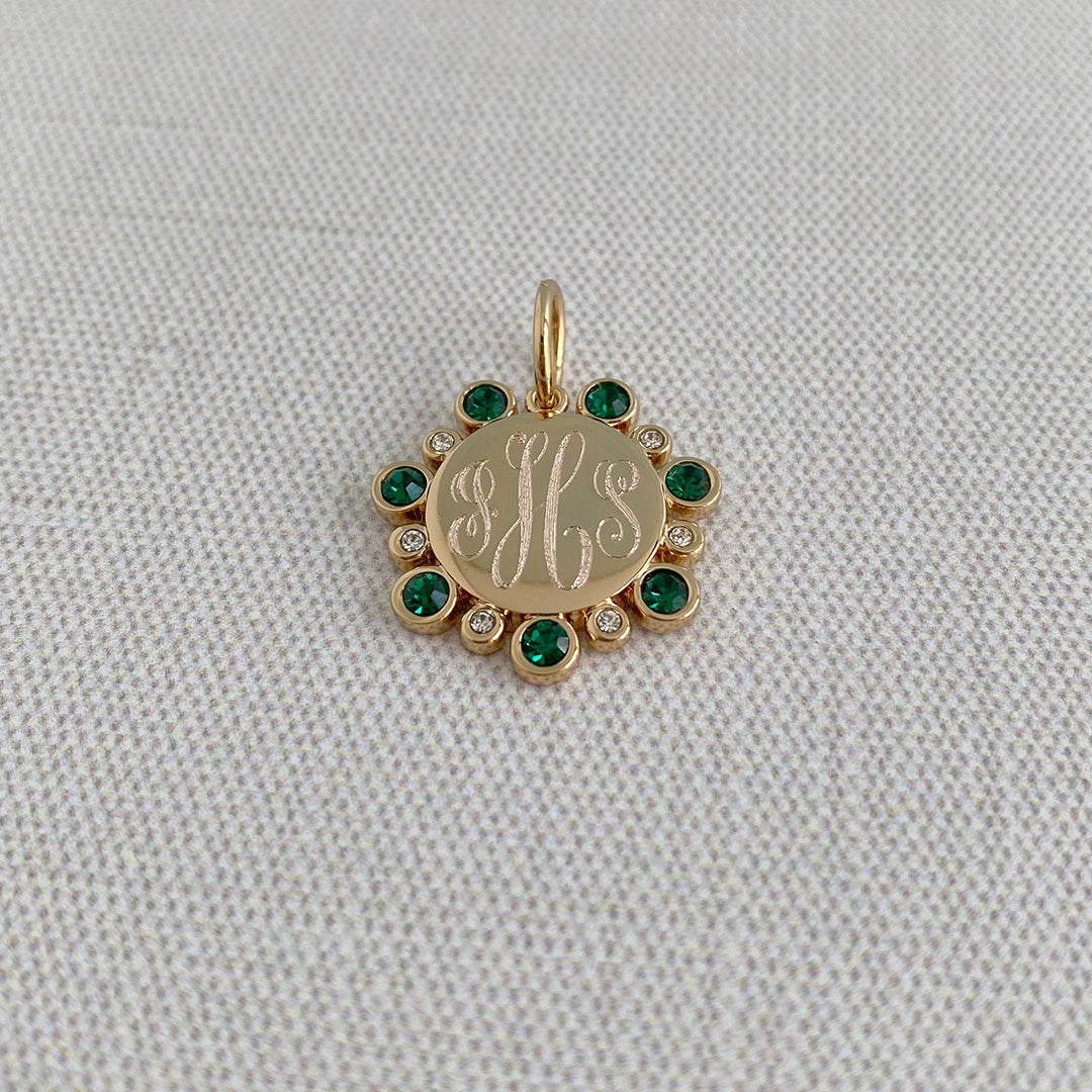 Goldbug May Birthstone Pendant with machine engraving