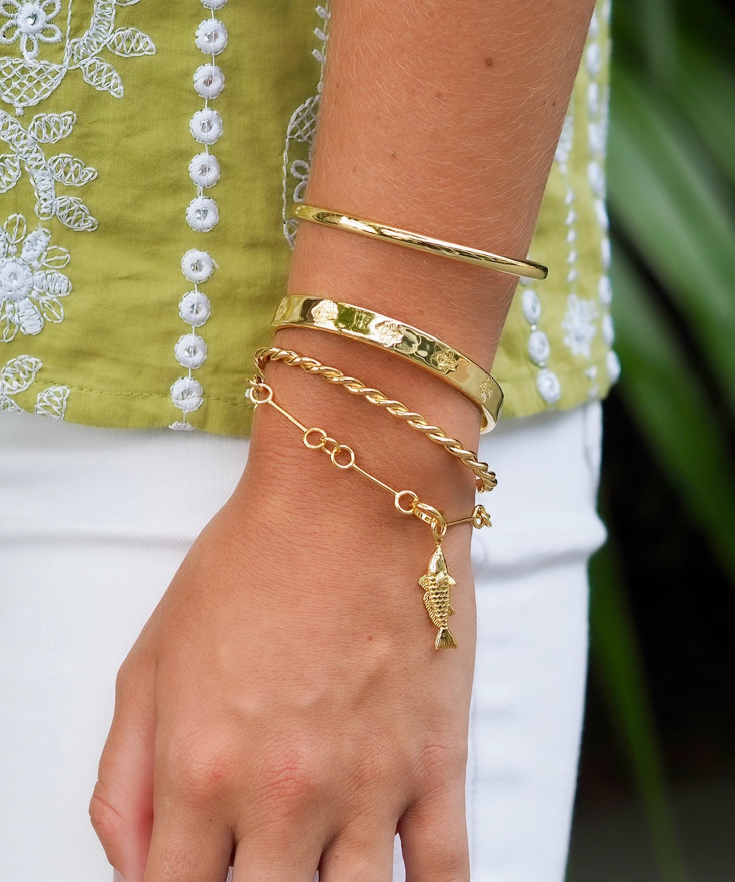 Goldbug Collection Redfish Charm, Petite Wishbone Bracelet, Bee Mine Cuff