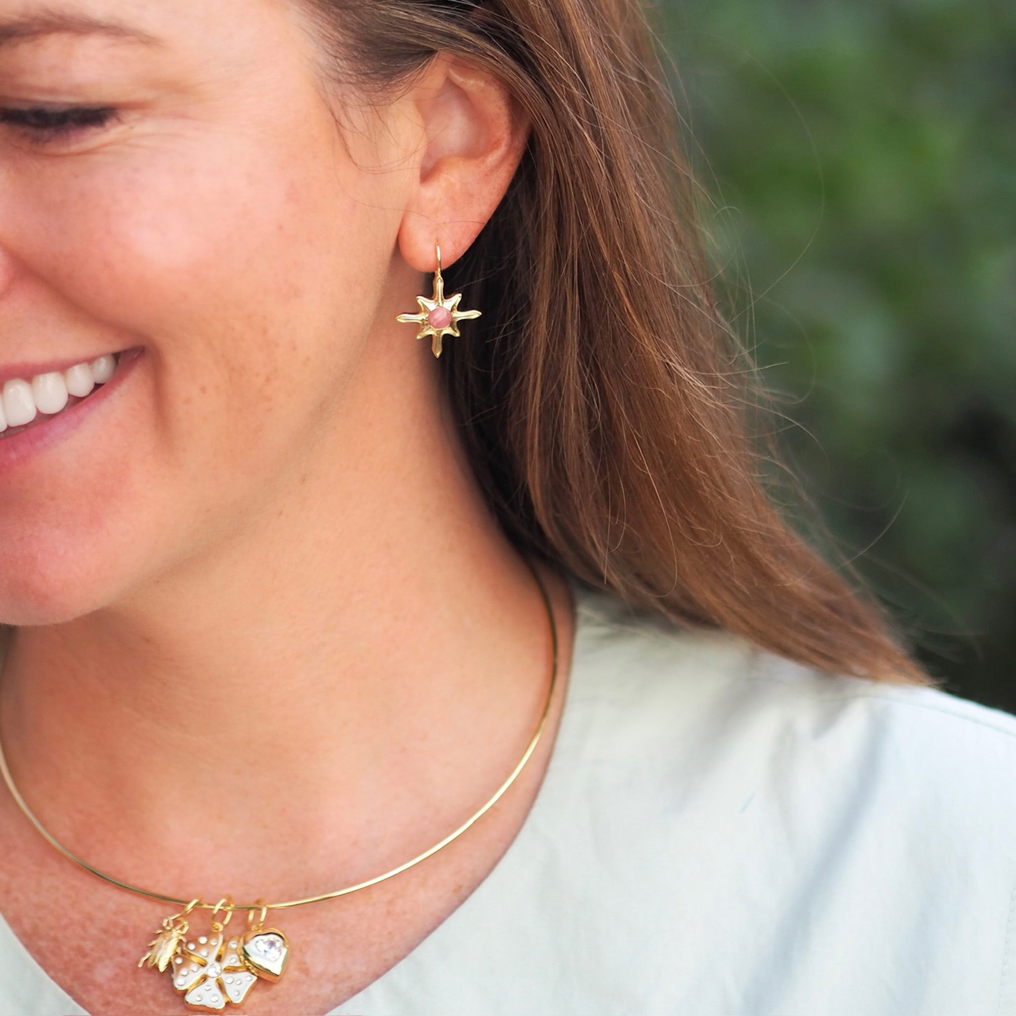 Goldbug Collection Rhodochrosite Seastar Drop Earrings