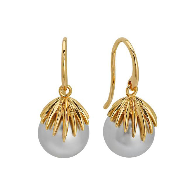 Goldbug Collection Pearl Palm Frond Drop Earrings