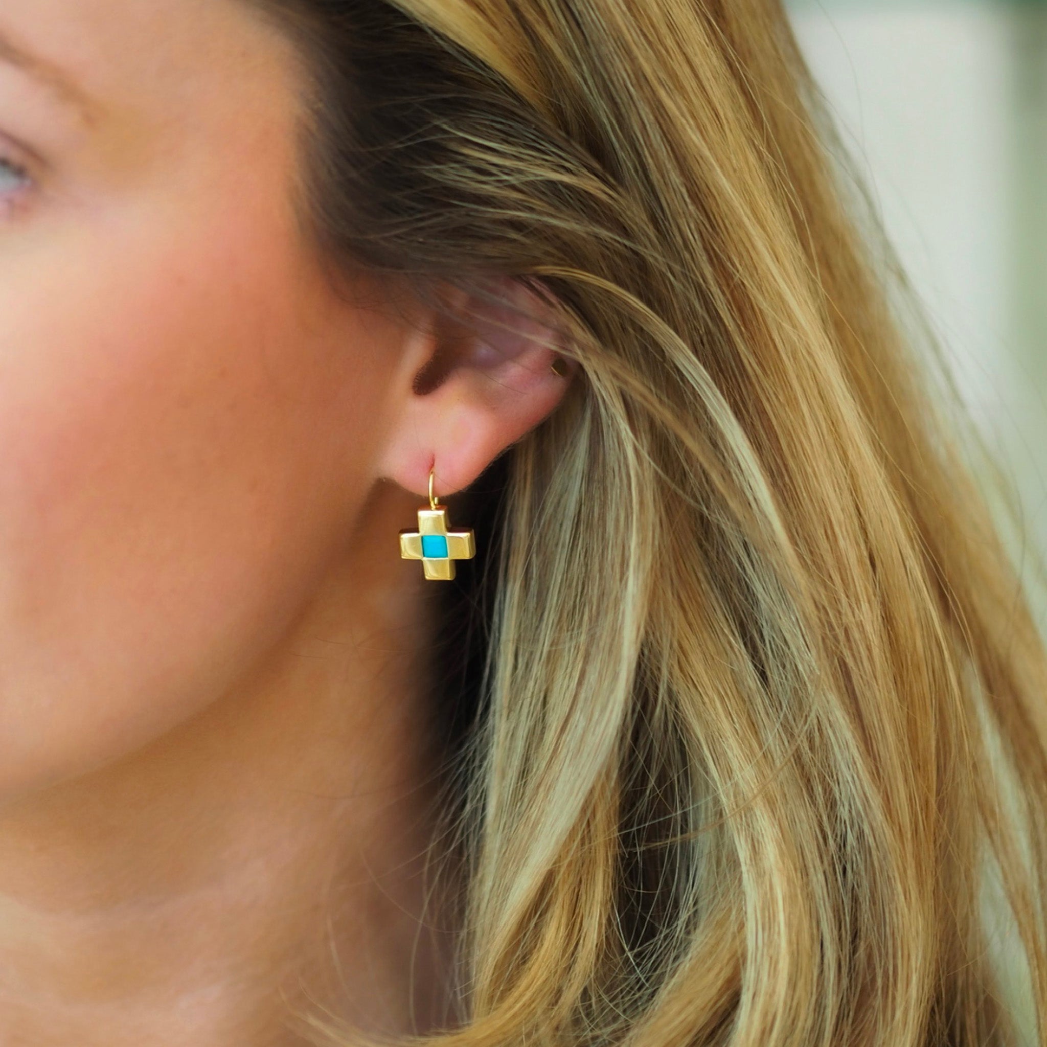 Goldbug Collection Turquoise Cross Drop Earrings