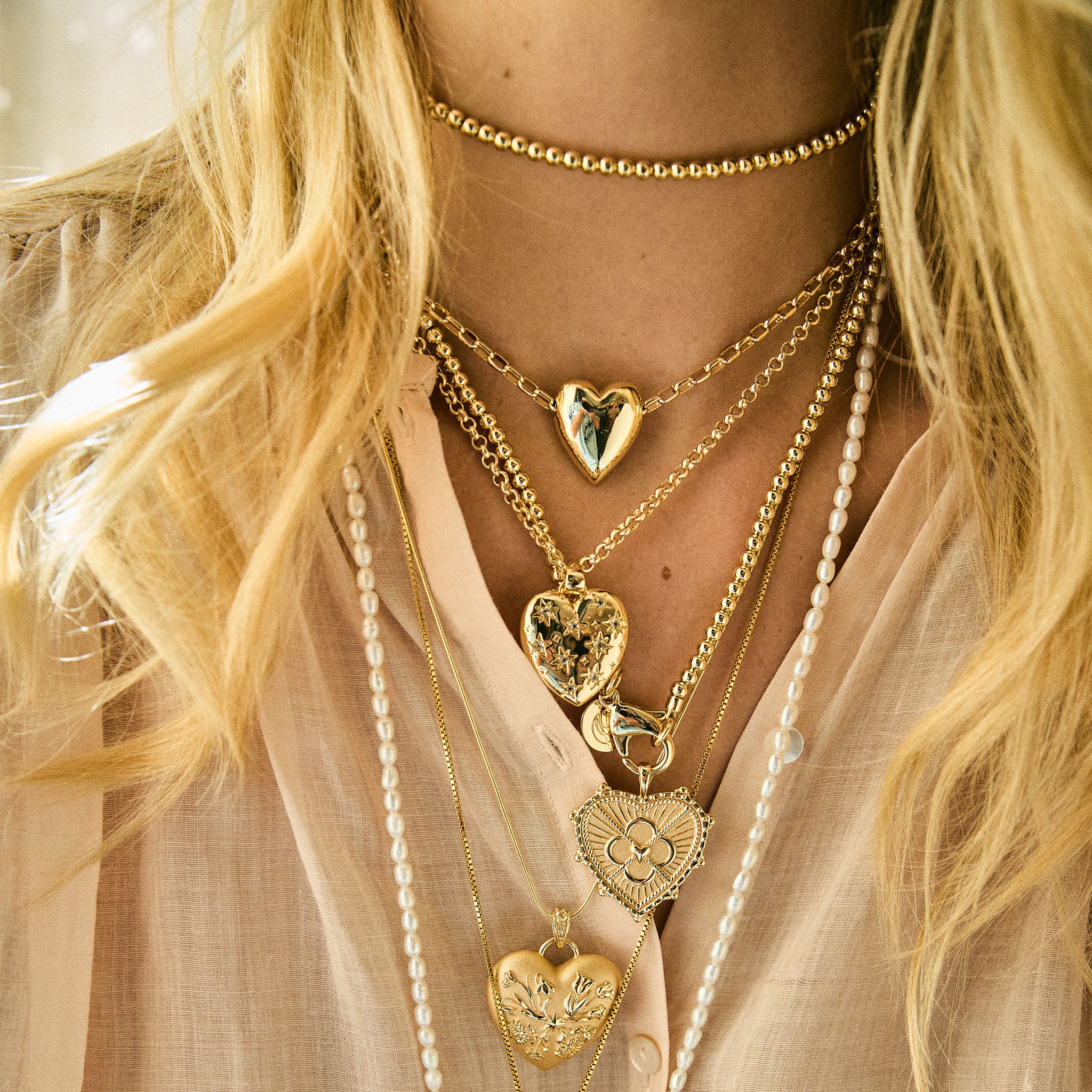 Jane Win Gold Bead Double Wrap Necklace 32"