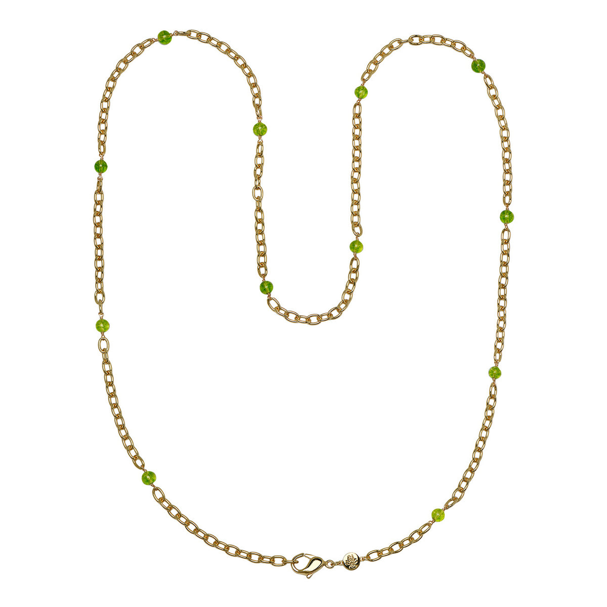 Goldbug Collection Peridot Bead Thick Cable Chain Necklace 30" on a white background