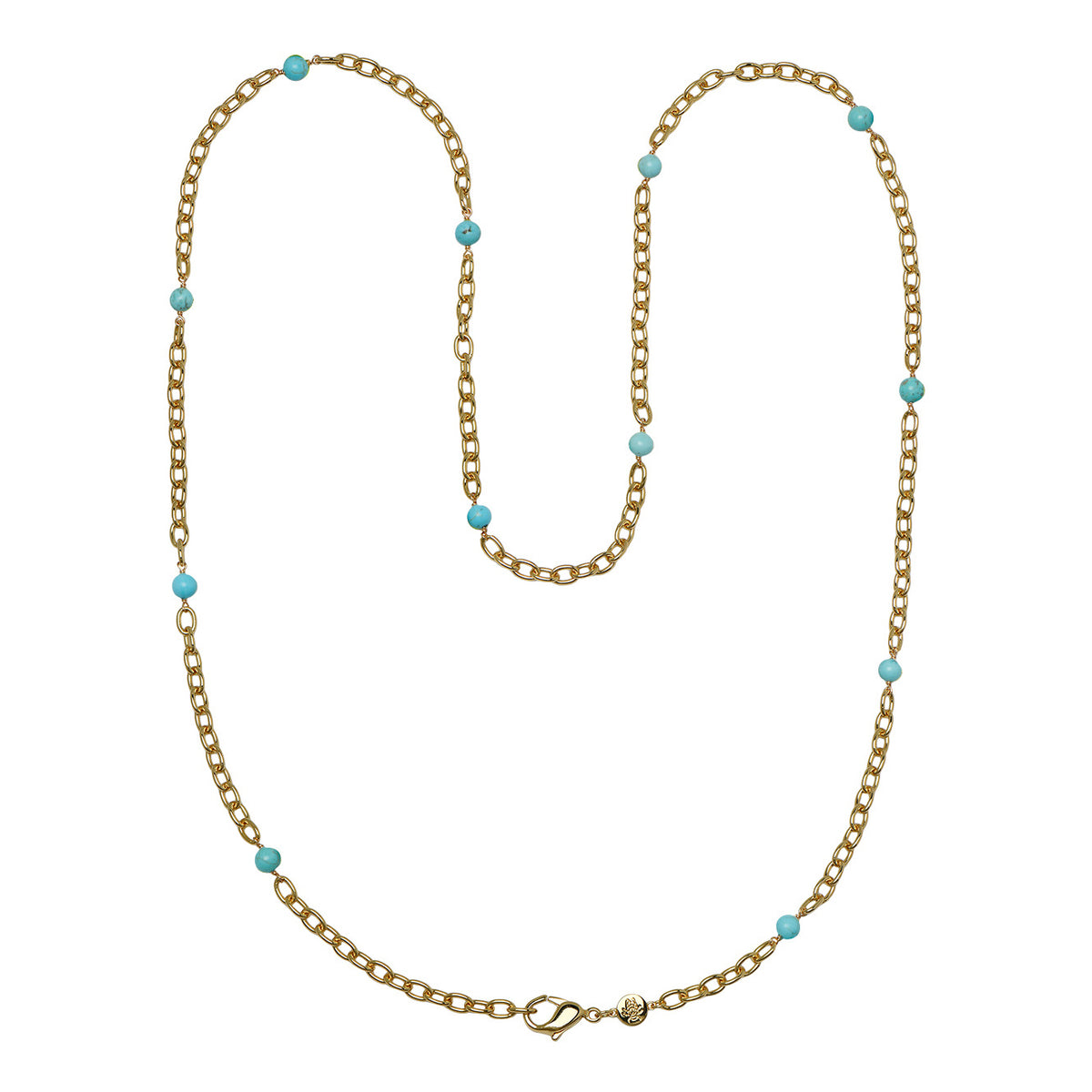 Goldbug Collection Turquoise Bead Thick Cable Chain Necklace 30"