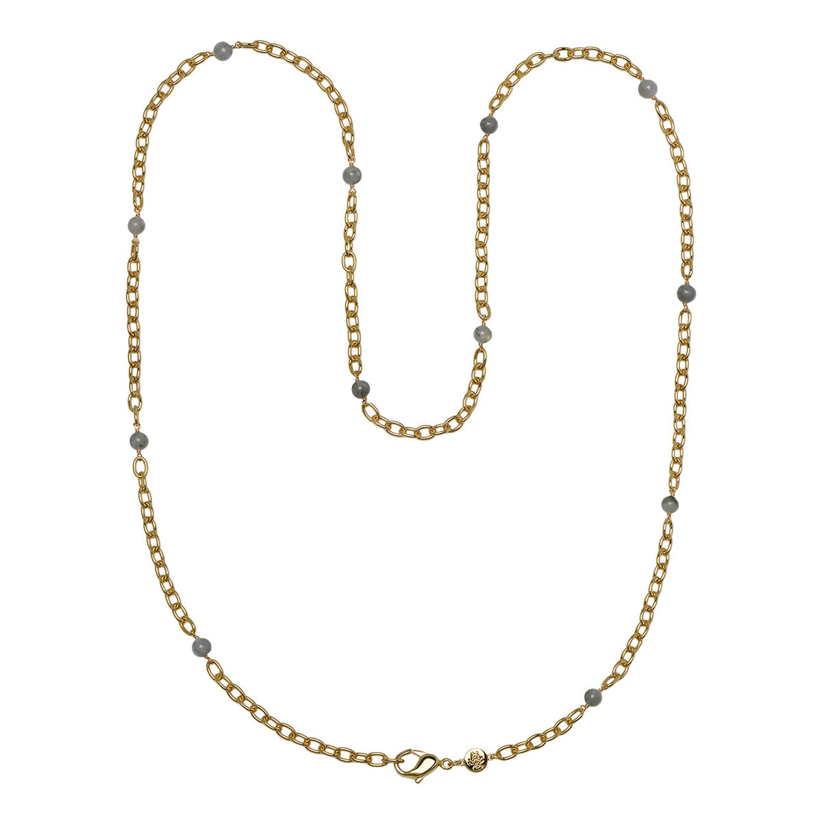 Goldbug Collection Labradorite Bead Thick Cable Chain Necklace 30" on a white background