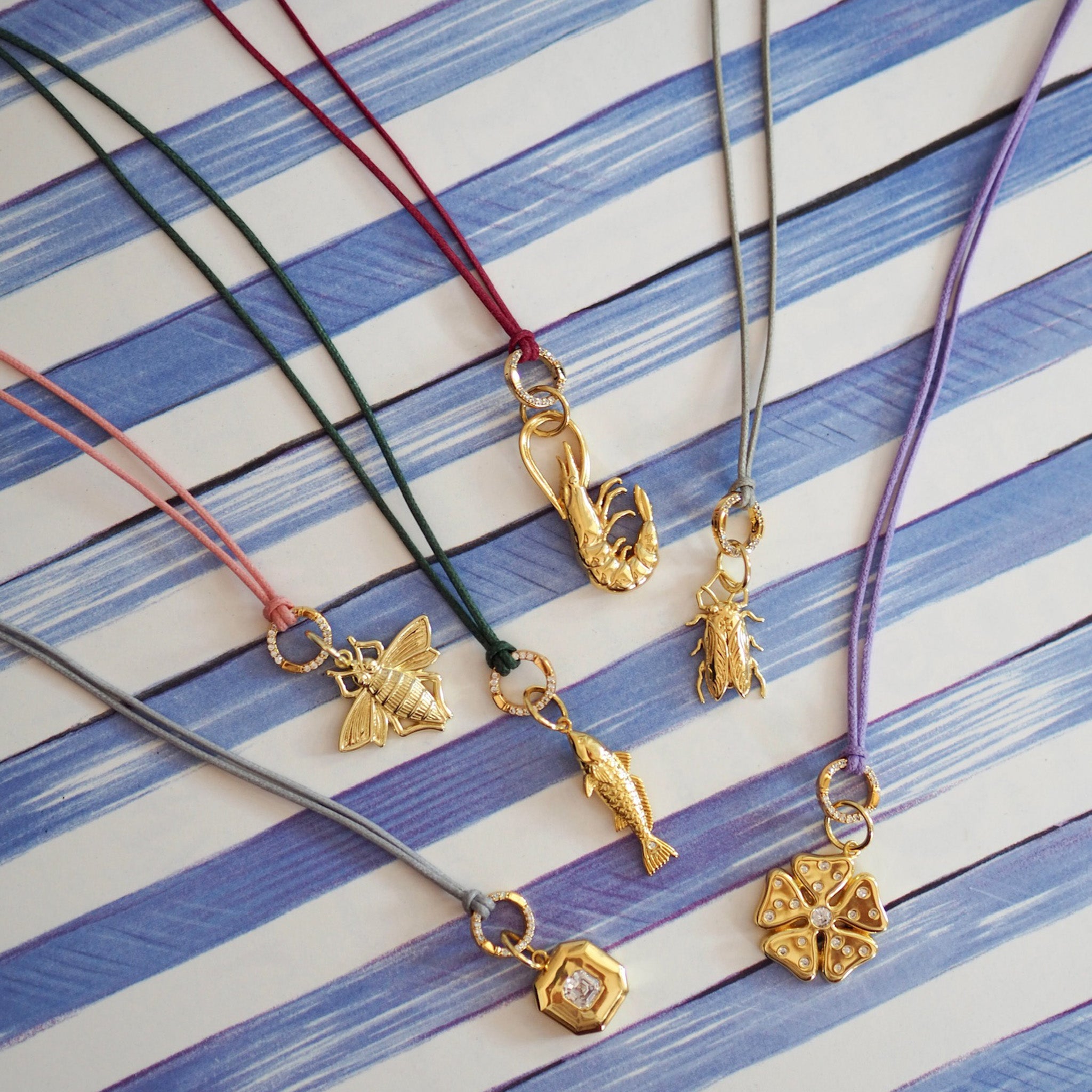 Goldbug Collection Charm Clasp Waxed Cord Necklace and charms