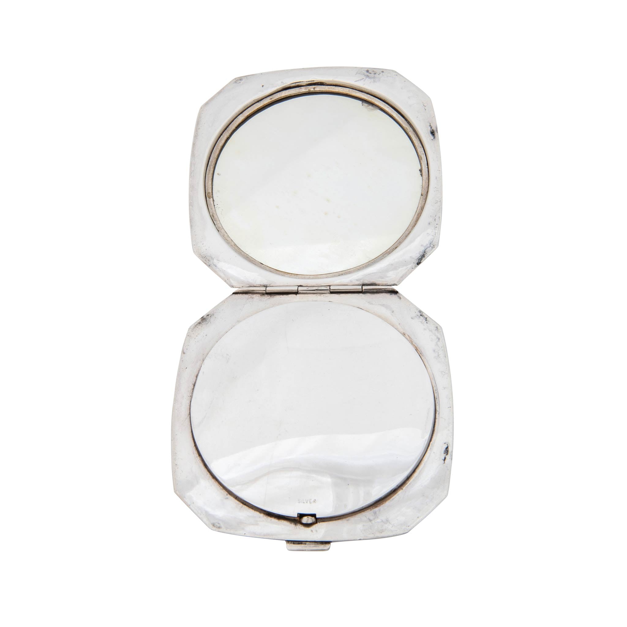 Estate Engraved Sterling Silver Mirror Powder Compact