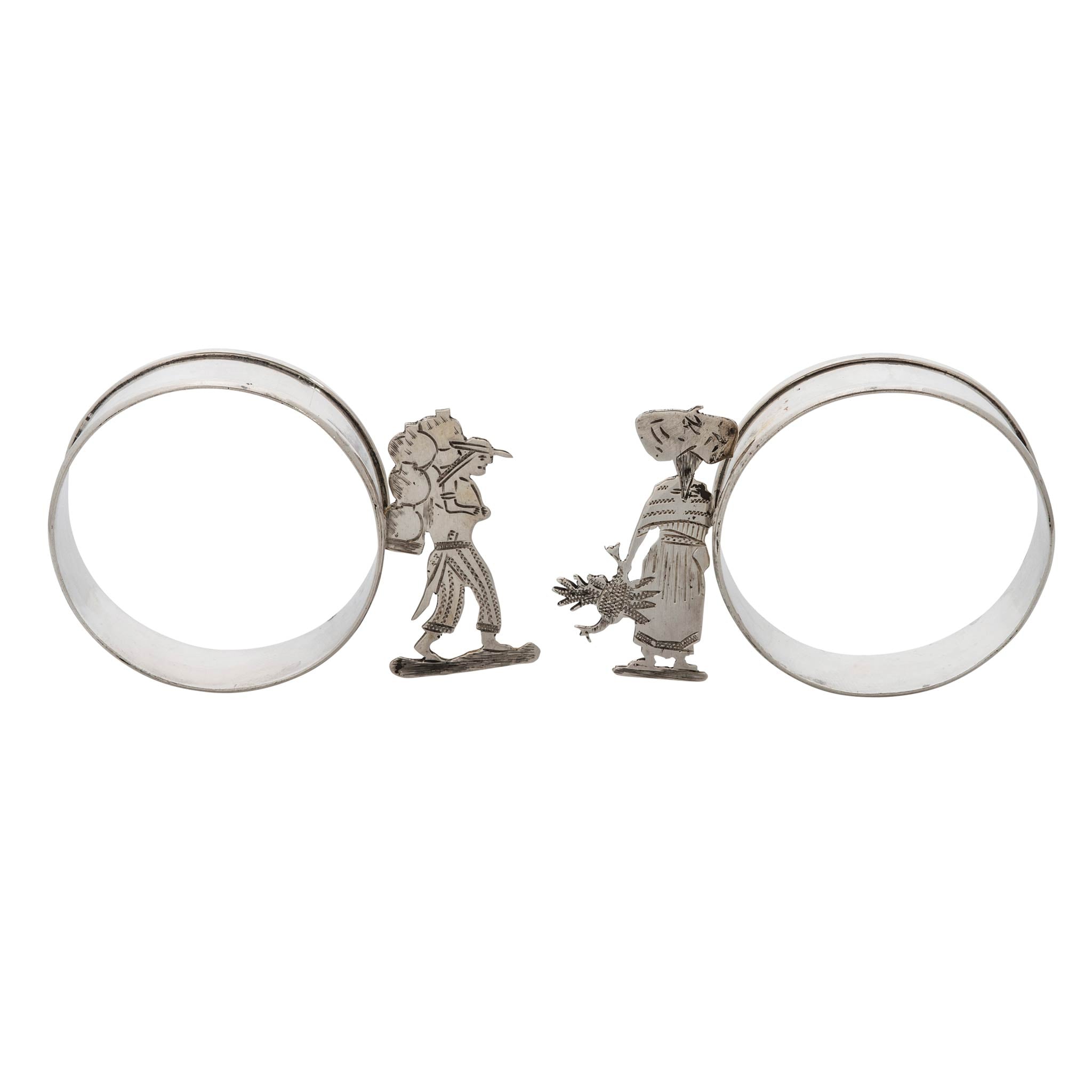 Estate Figural Man Sterling Silver Napkin Ring, Estate Figural Woman Sterling Silver Napkin Ring