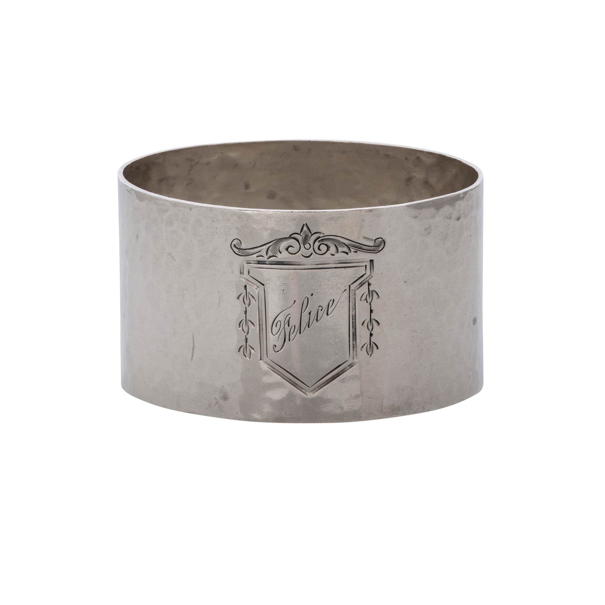 Estate Engraved 'Felice' Sterling Silver Hammered Finish Napkin Ring