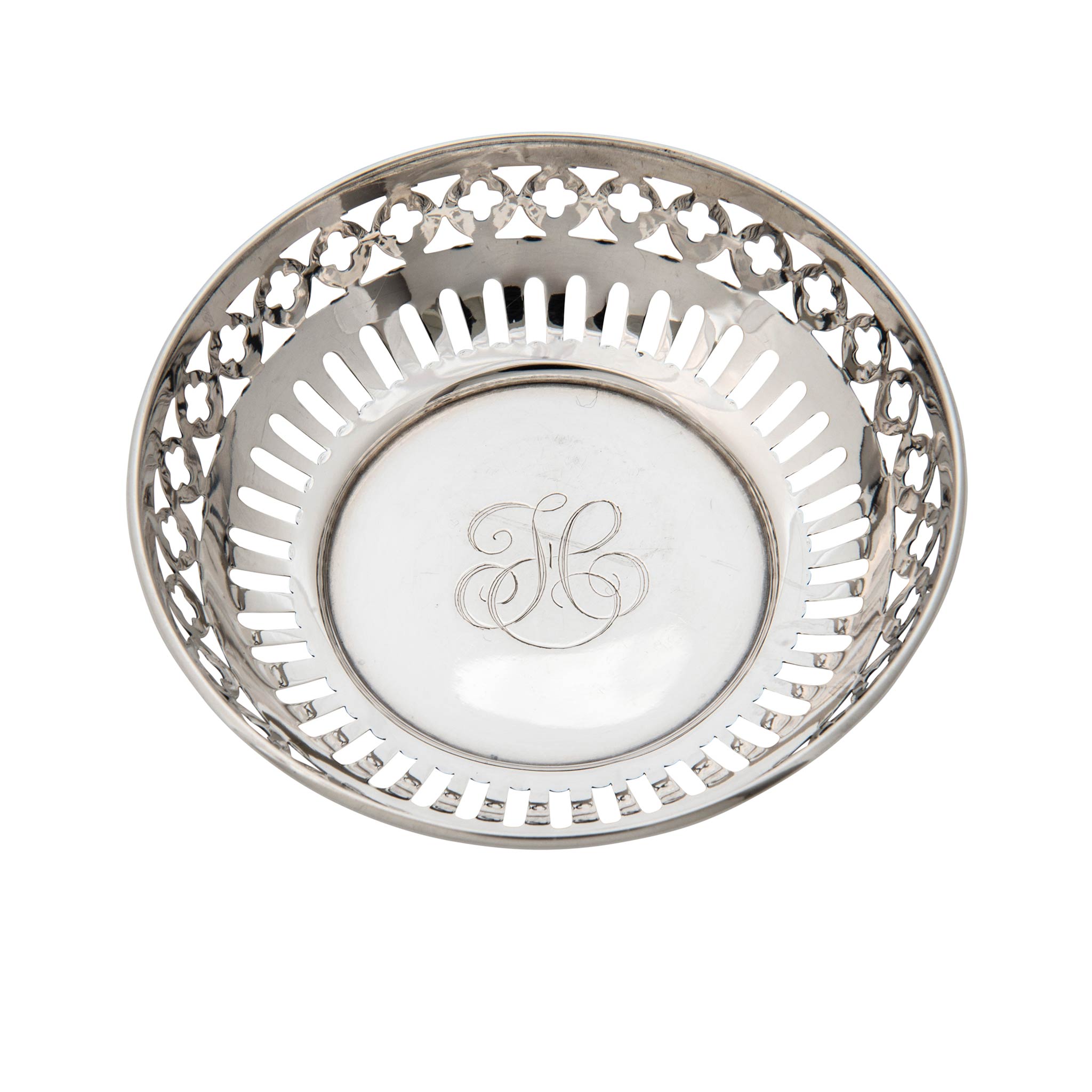 Vintage 'H' Sterling Silver Reticulated Round Nut Dish B98