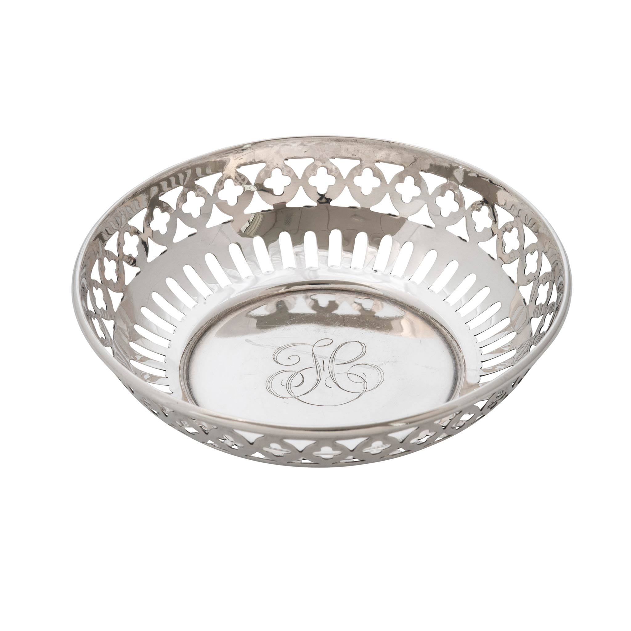 Vintage 'H' Sterling Silver Reticulated Round Nut Dish B98