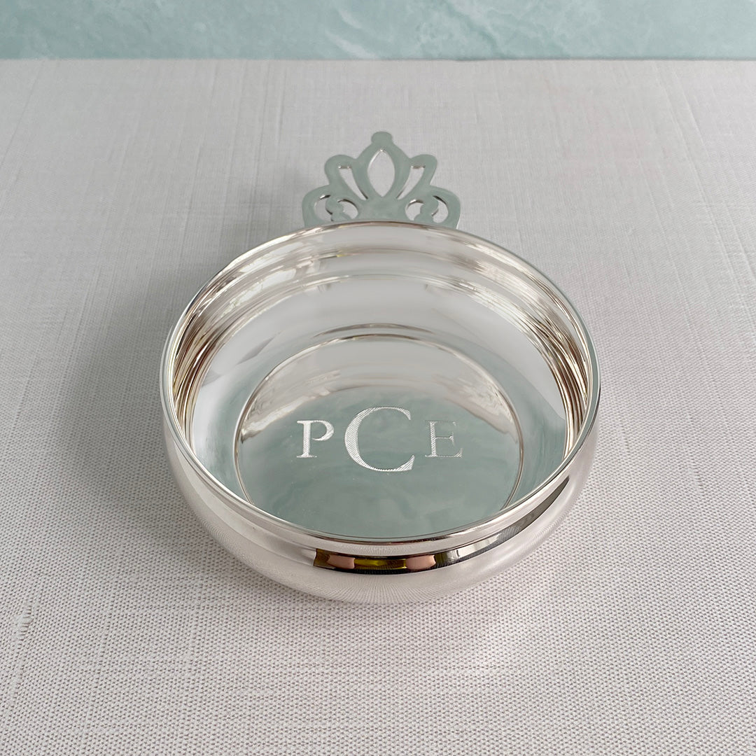 Sterling Silver Baby Porringer with machine engraving
