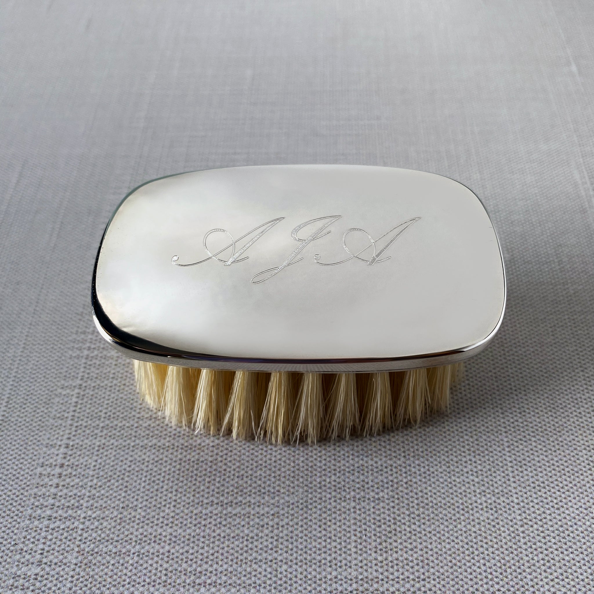 Sterling Silver Military Boy's Brush with machine engraved script initials