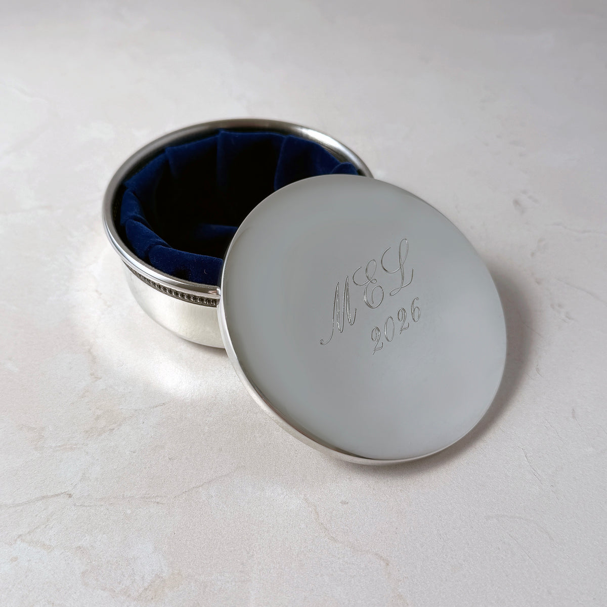 Pewter Georgia Jewelry Box with machine engraved script initials and date