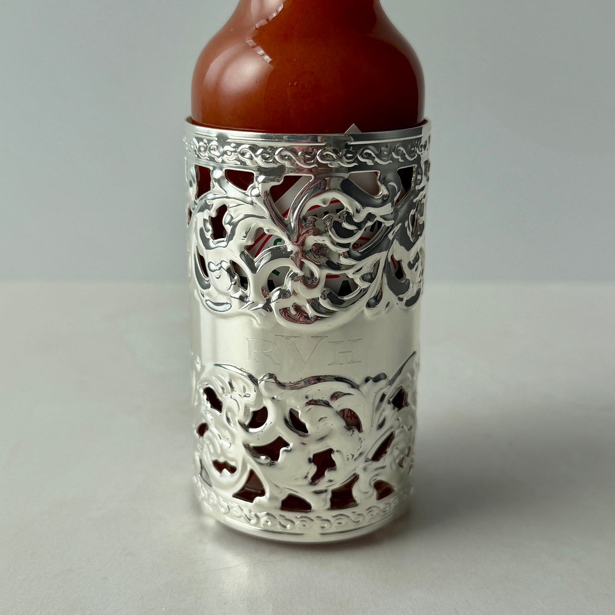 English Silver-Plated Queen Anne Condiment Holder with machine engraved monogram