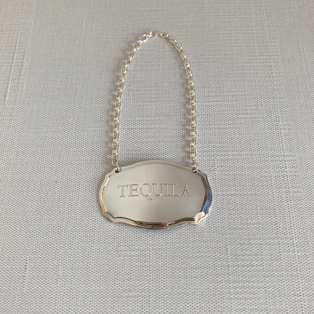 English Silver Plated Chippendale Style Plain Decanter Label with machine engraving