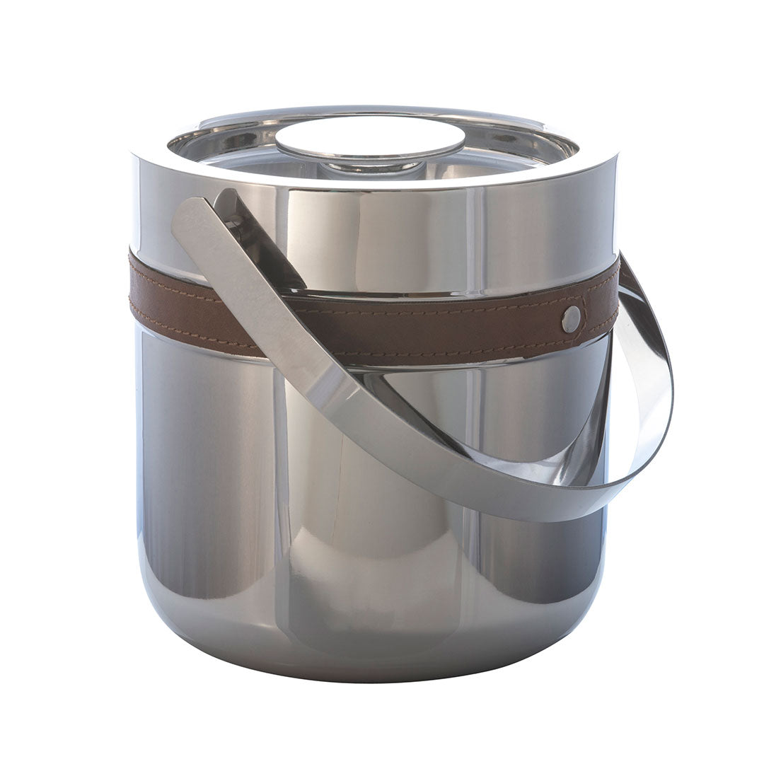 Stainless Steel Leather Ice Bucket with Handle & Lid