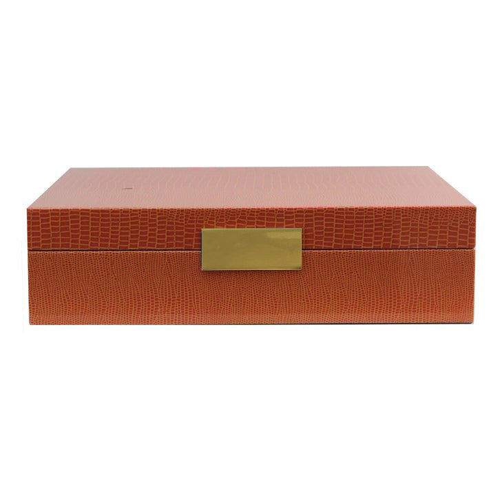 Orange Crocodile & Gold Plated Trim Large Jewelry Box