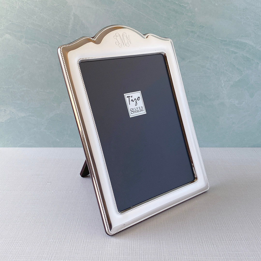 Sterling Silver Beaded Vanity Border Picture Frame 5x7 with machine engraving