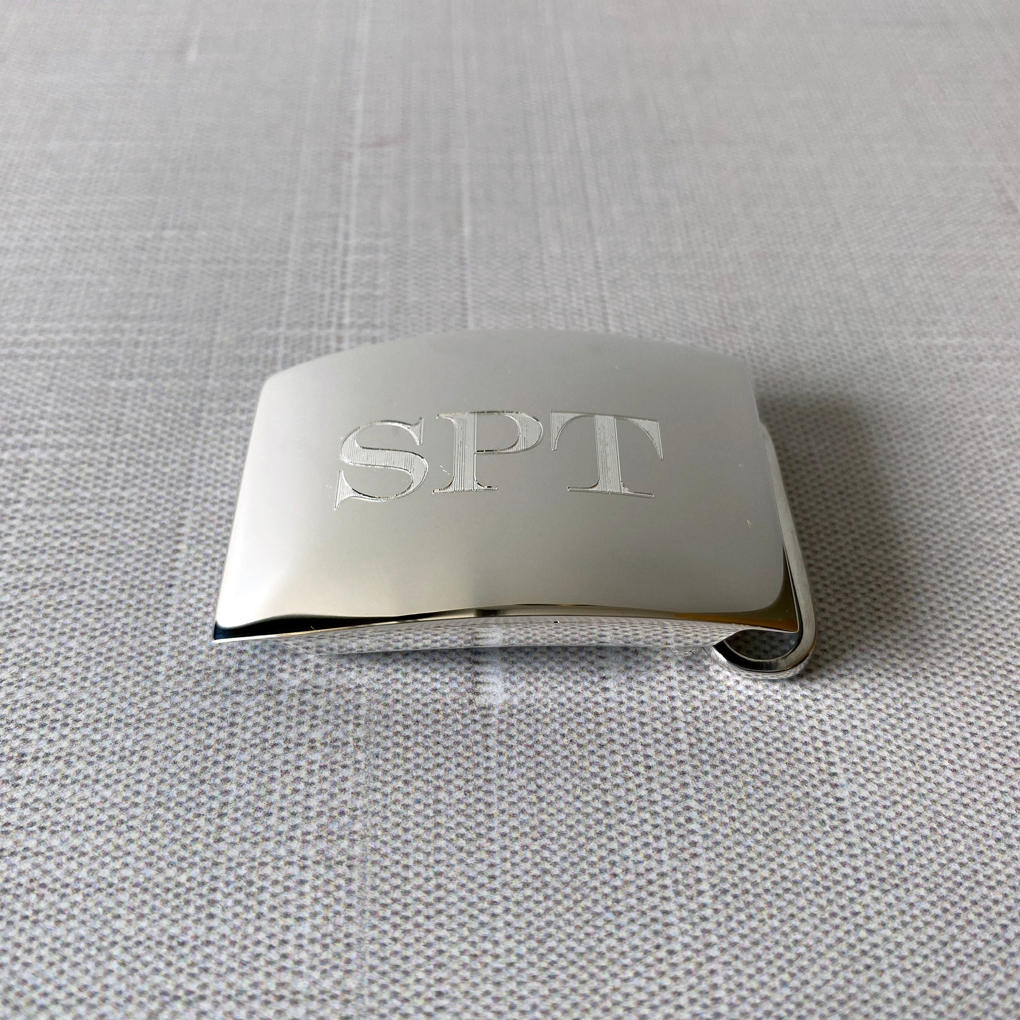 Plain Sterling Silver Belt Buckle 1 1/8″ with machine engraved initials