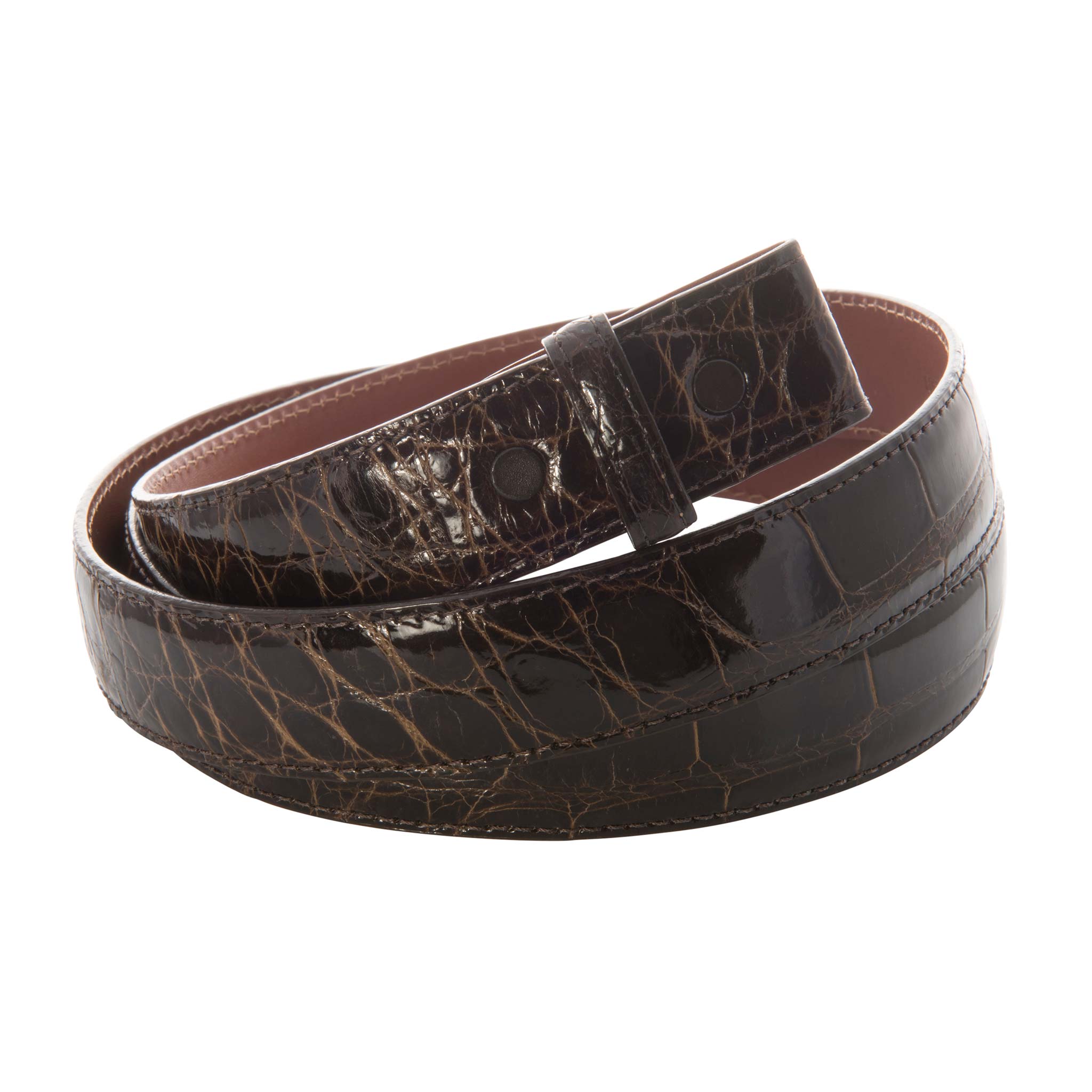 George Campsen Original Alligator Belt Strap 1-1/8" Glossy Brown