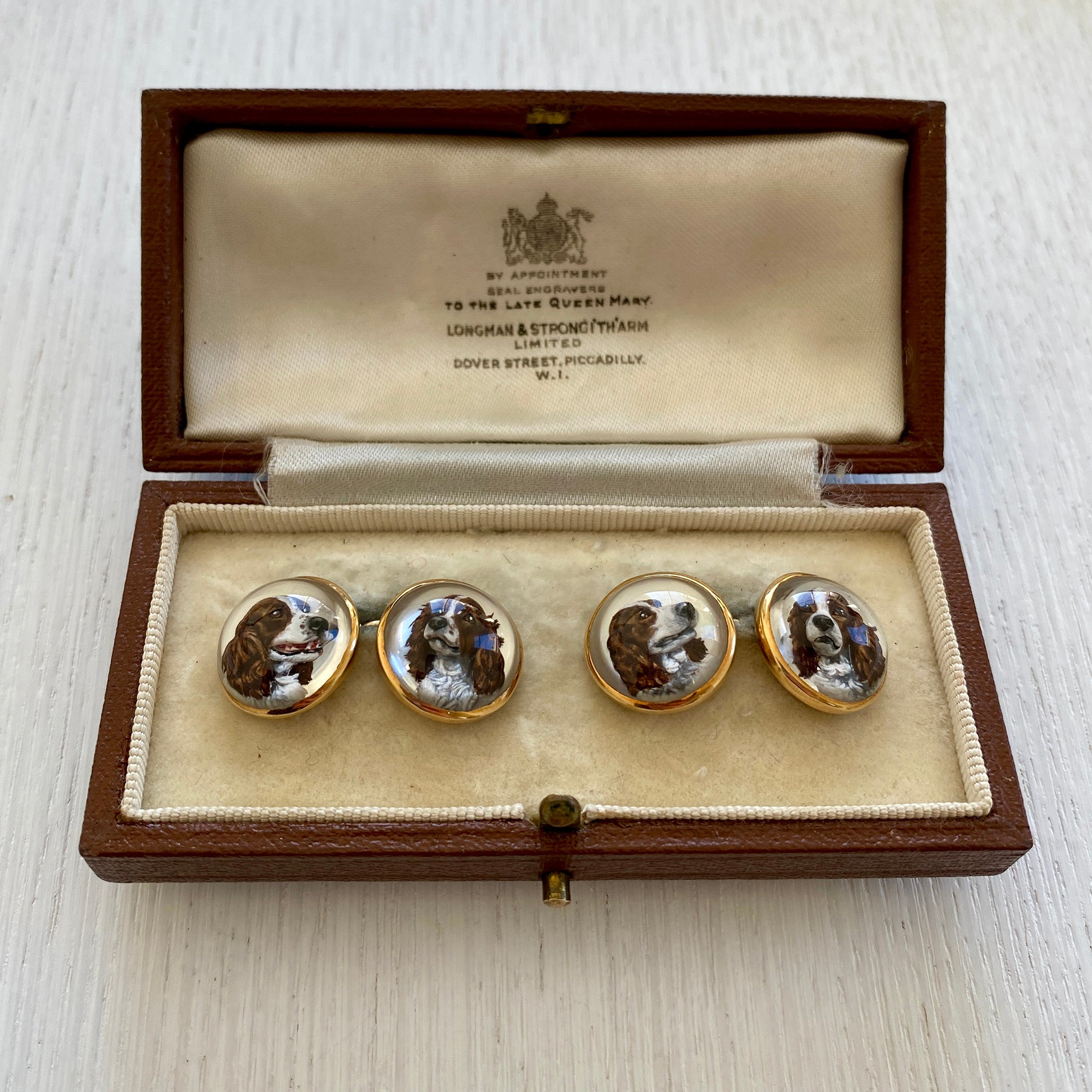 Victorian Essex Crystal Spaniel 18K Gold Cufflinks