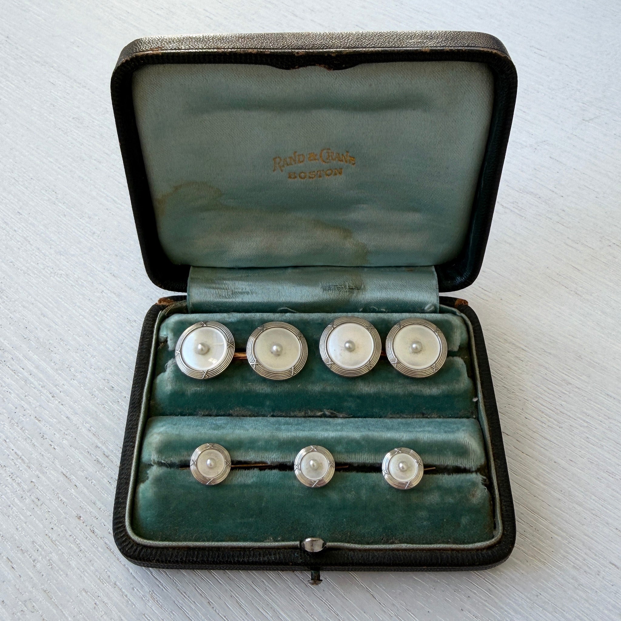 Art Deco Style Mother-of-Pearl Cufflink & Button Stud Set