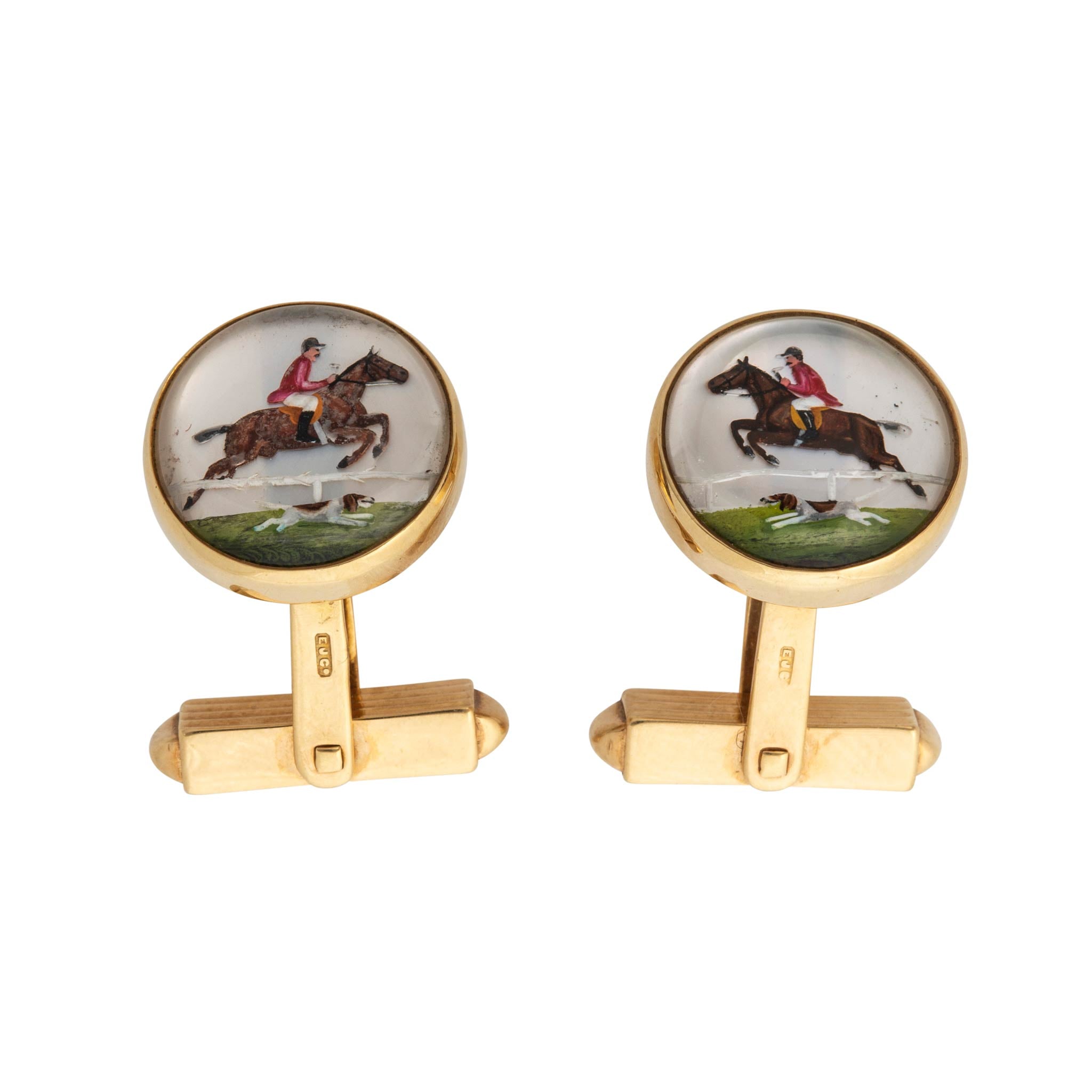Victorian Equestrian Essex Crystal 18K Gold Cufflinks