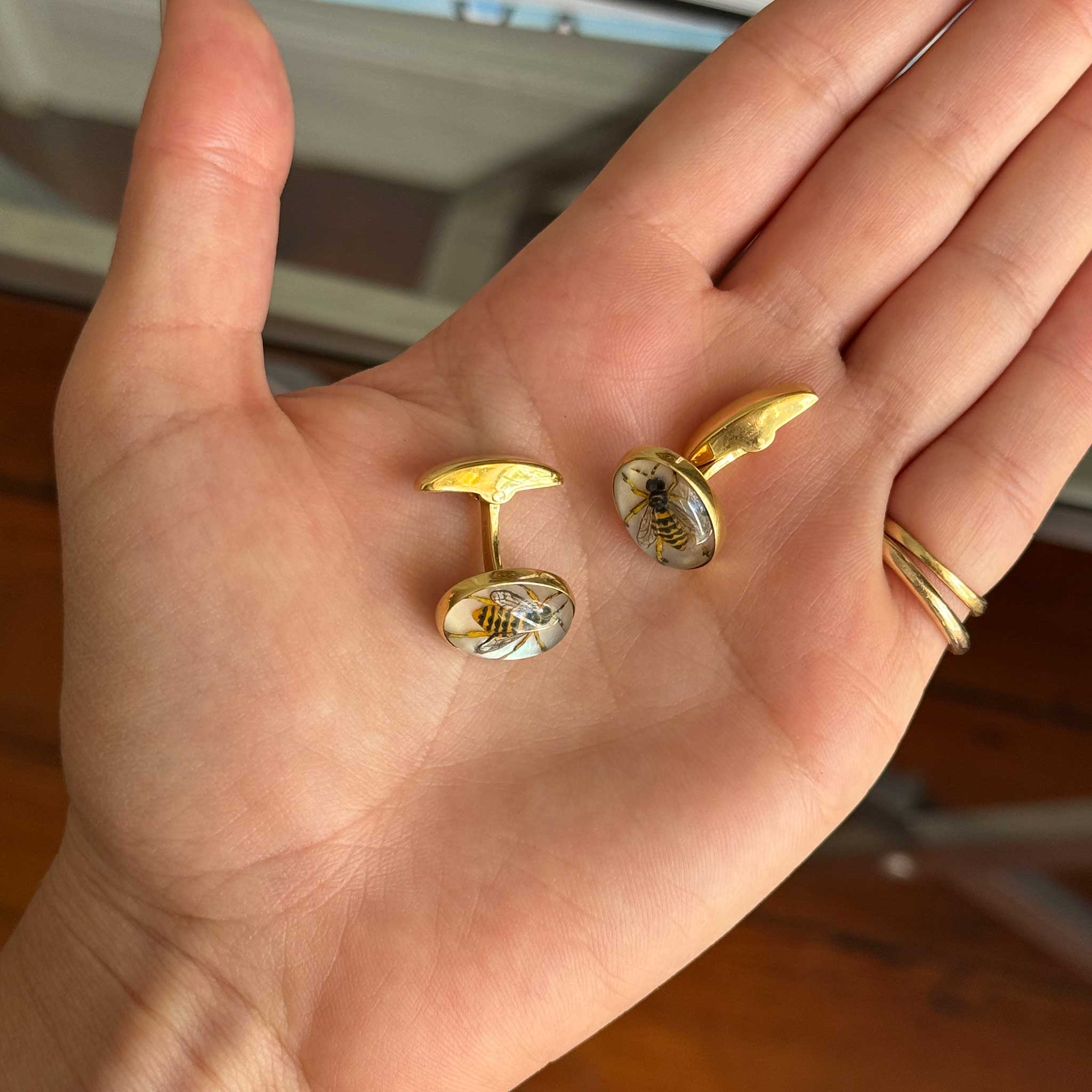 Victorian Essex Crystal Bee 18K Gold Cufflinks