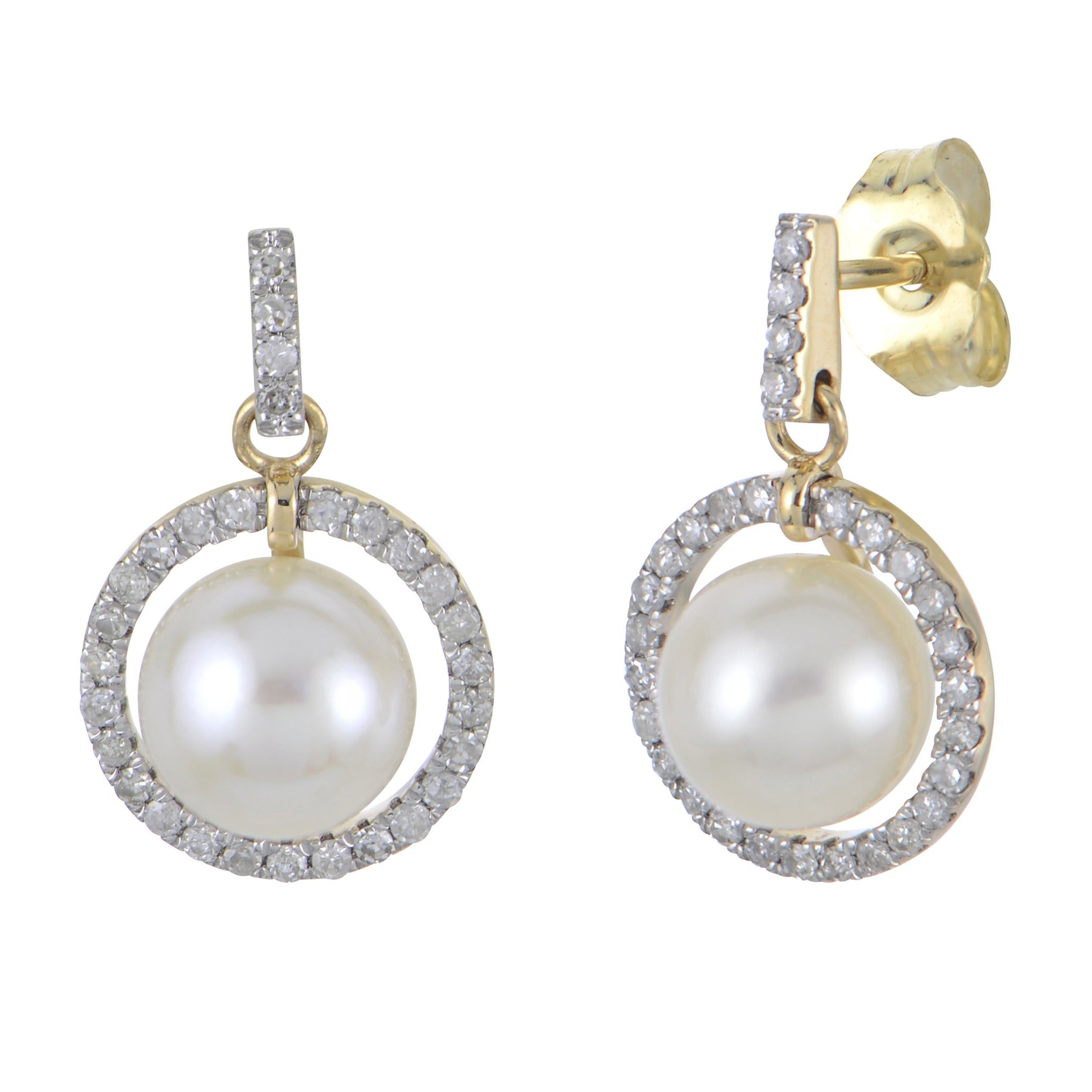 Freshwater Pearl & Diamond 14K Yellow Gold Drop Earrings